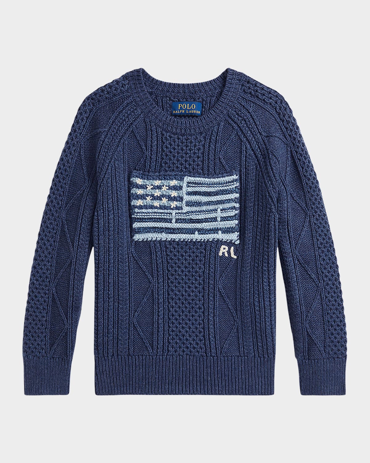 Ralph Lauren Boy's Cotton Faded Flag Sweater In Navy