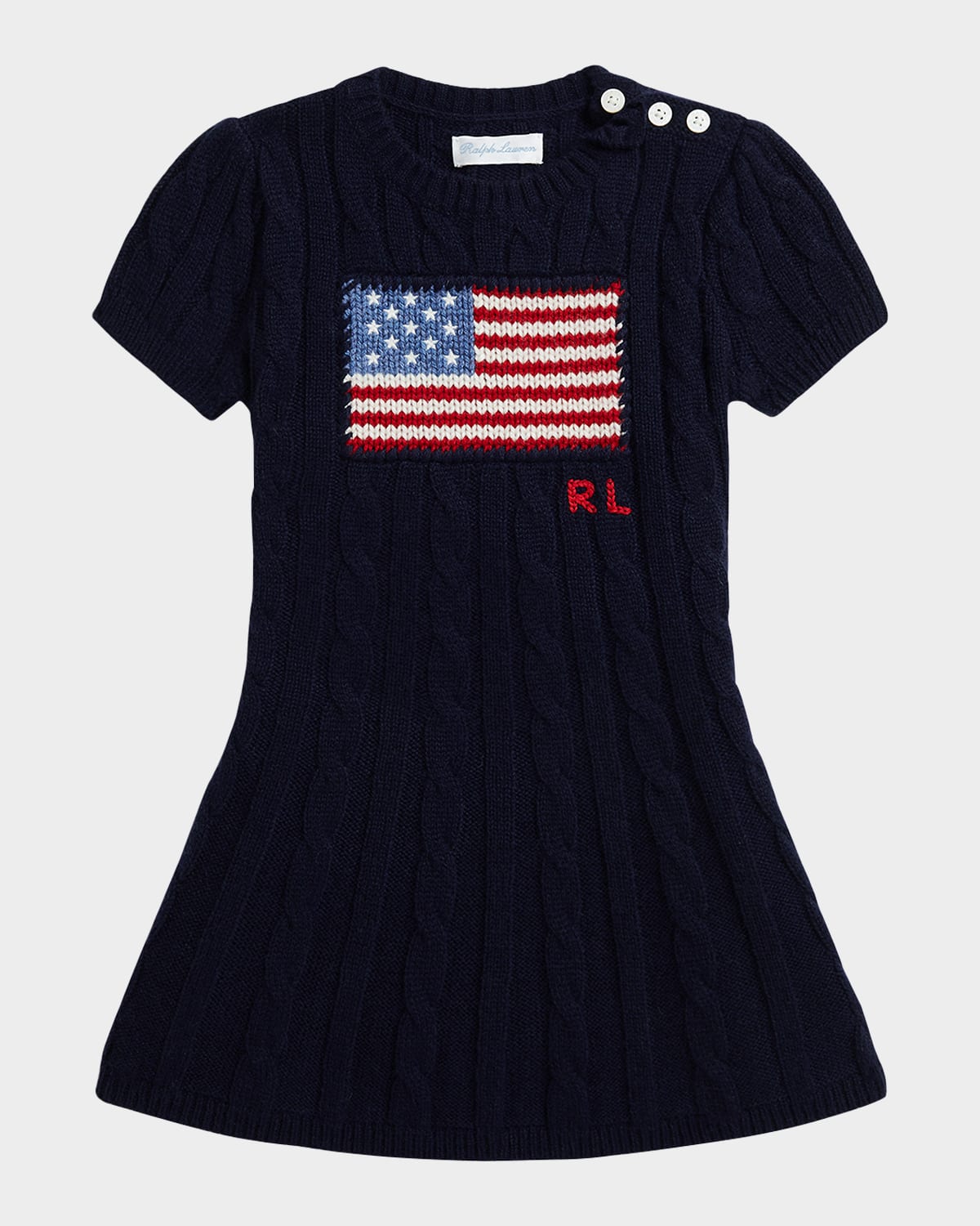 Ralph Lauren Girl's American Flag Cashmere Cable Knit Dress In Refined Navy Multi
