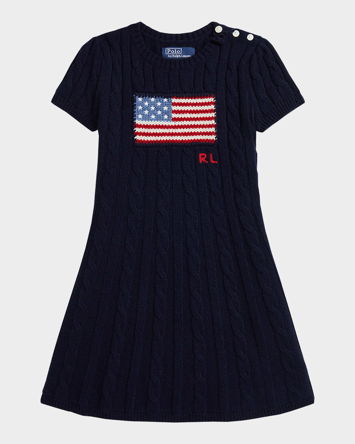 Ralph Lauren Girl's American Flag Cashmere Cable Knit Dress In Refined Navy Multi