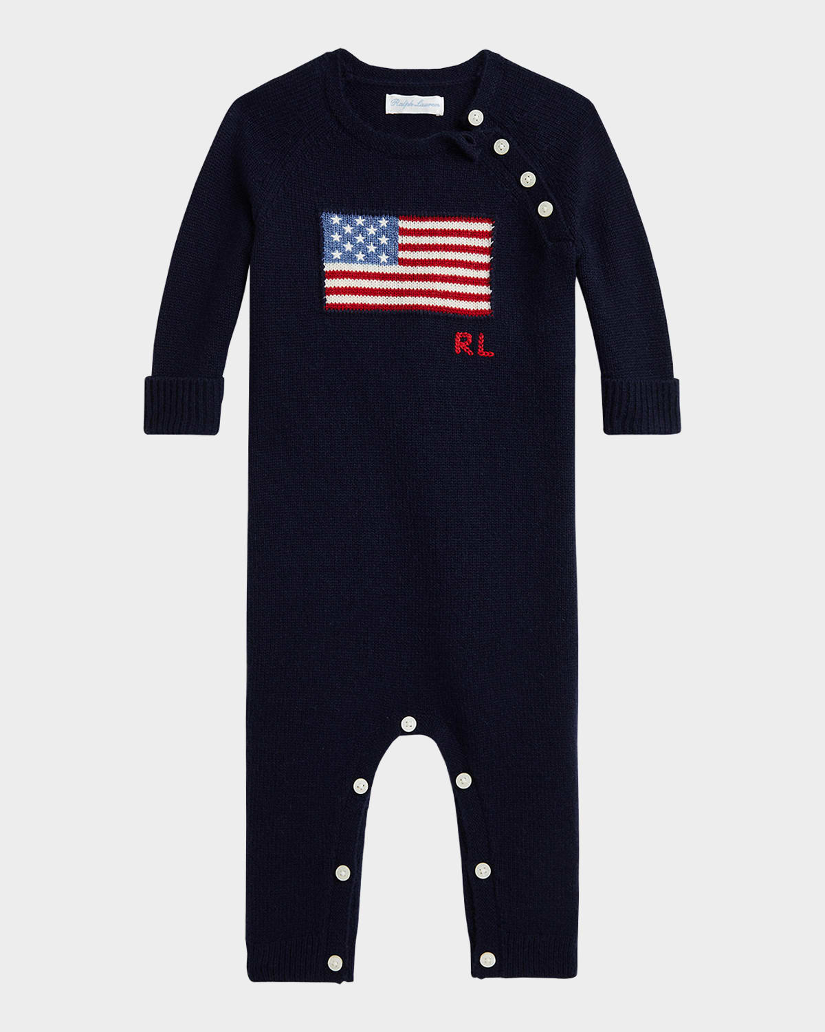 Ralph Lauren Boy's American Flag Cashmere Romper In Refined Navy
