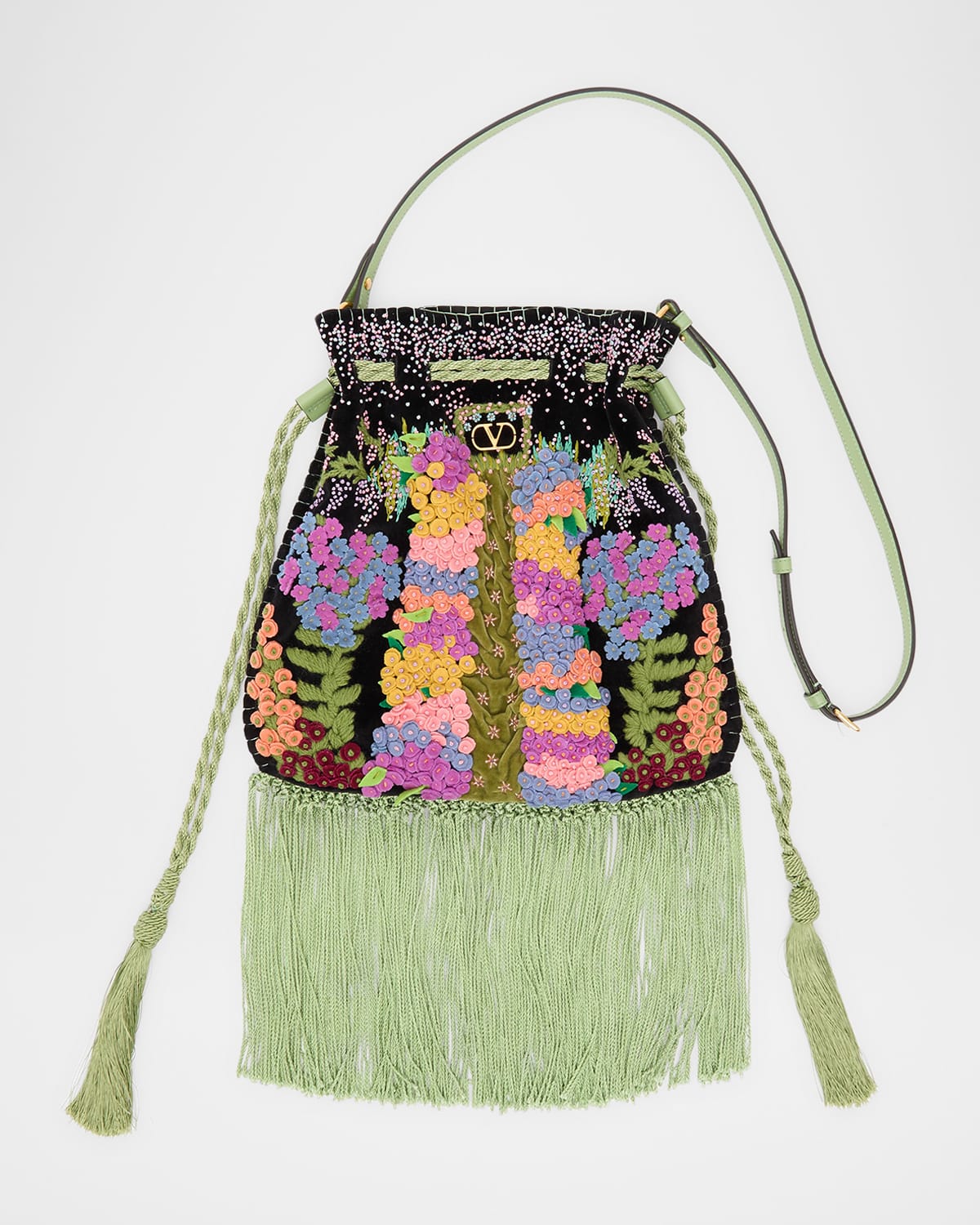 Valentino Nellcote Floral-embroidered Suede Crossbody Bag In Multi