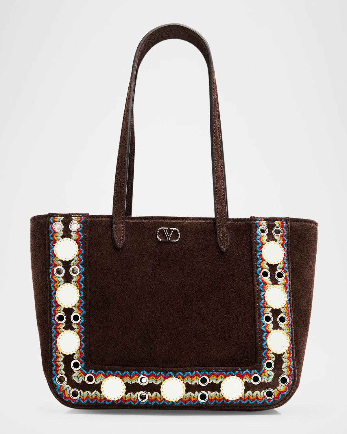 Valentino Nellcote Mirror-embellished Suede Mini Tote Bag In Brown