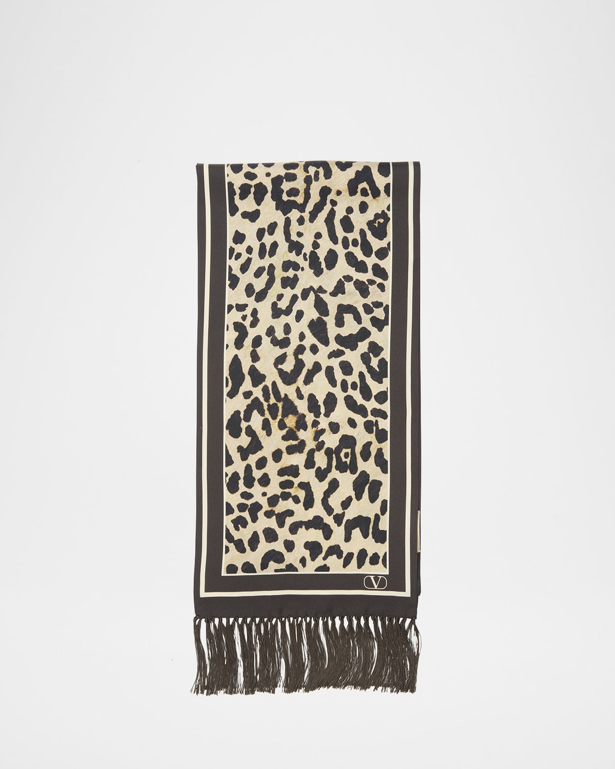 Valentino Animal Twill Fringe Scarf