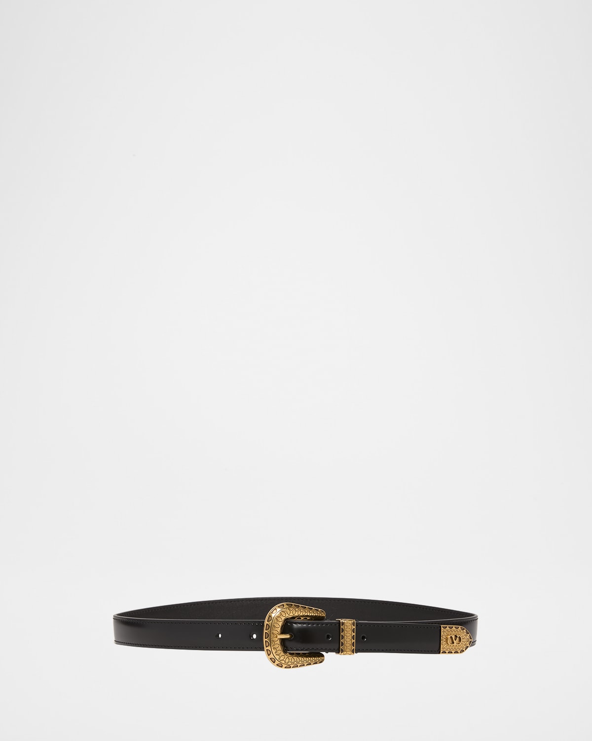 Valentino Garavani V-logo Brushed Leather Belt In Black