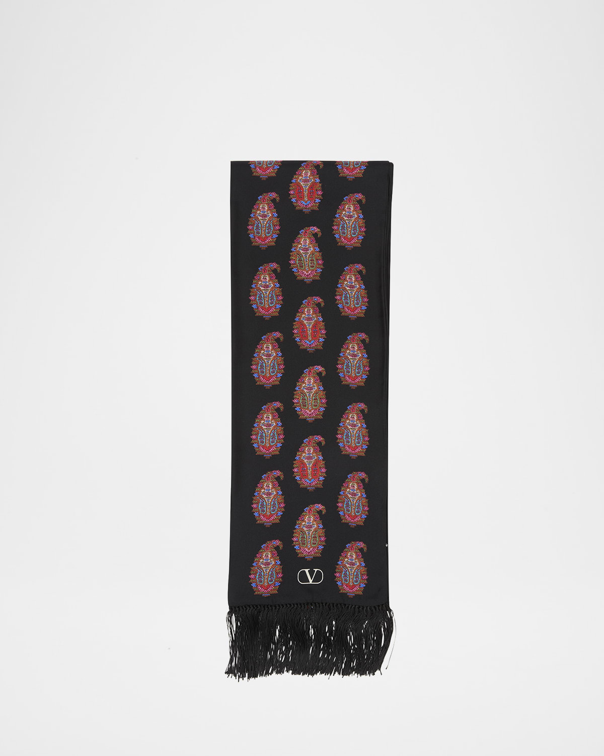 Valentino Paisley Twill Fringe Scarf