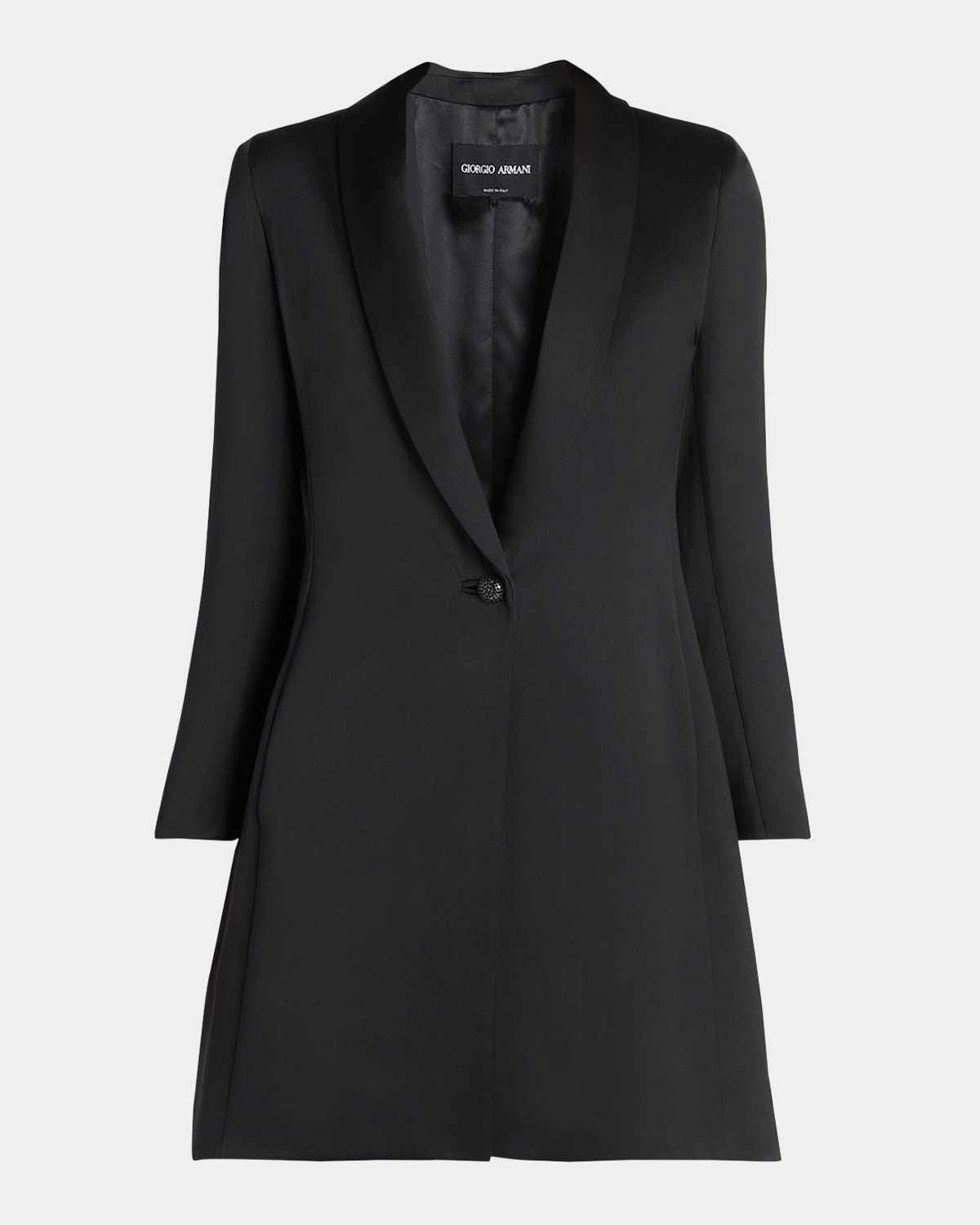 Giorgio Armani Crystal Button Silk Single-breasted Long Jacket In Solid Black
