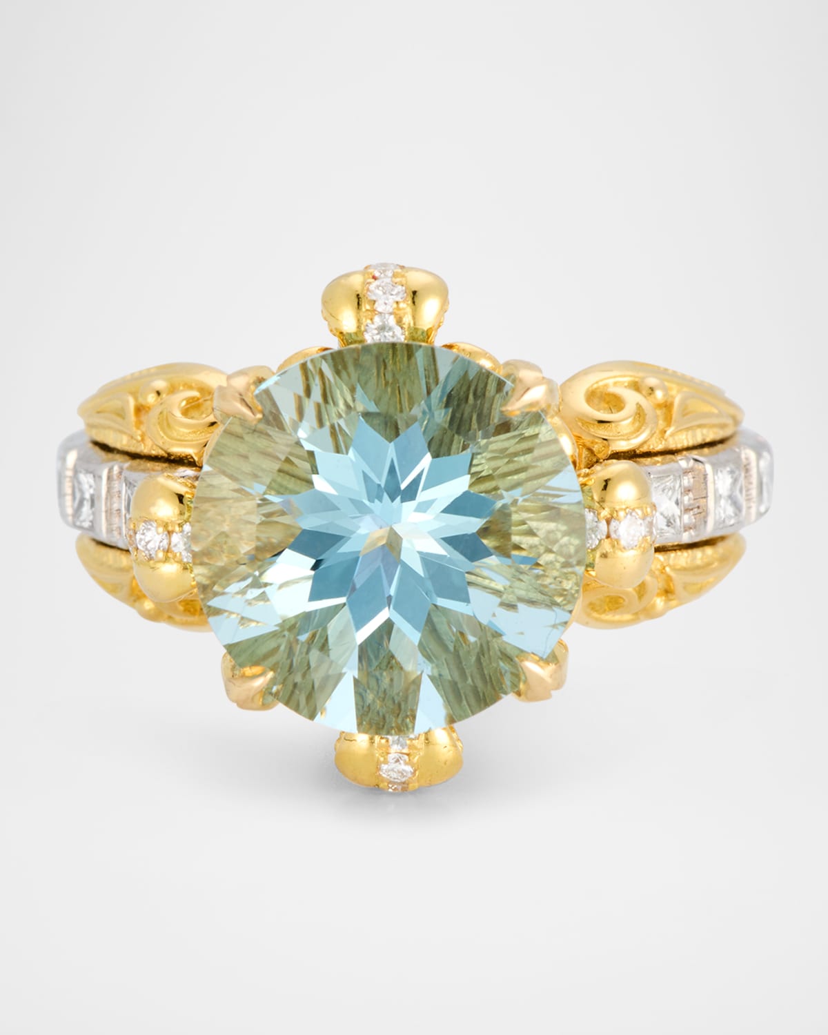 18K Yellow Gold Aquamarine and Diamond Statement Ring