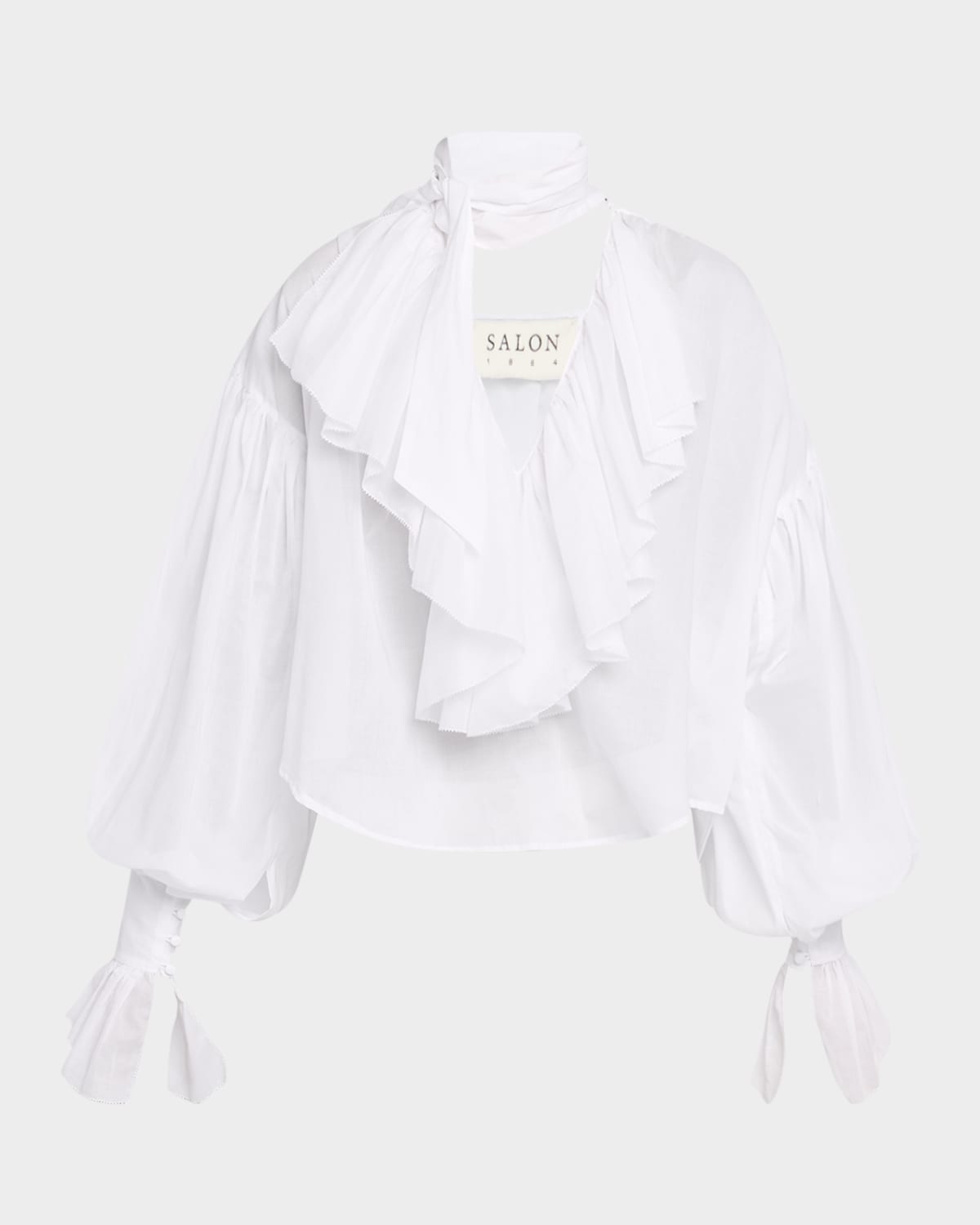 Giacomo Ruffle Neck-Scarf Cotton Blouse