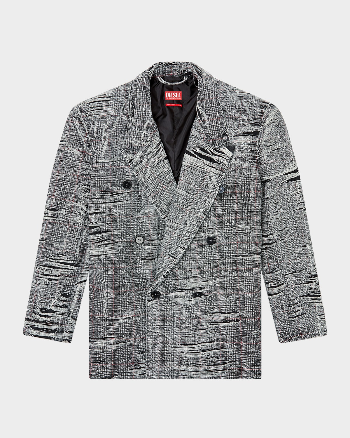 Men's Distressed Prince of Wales Denim Blazer