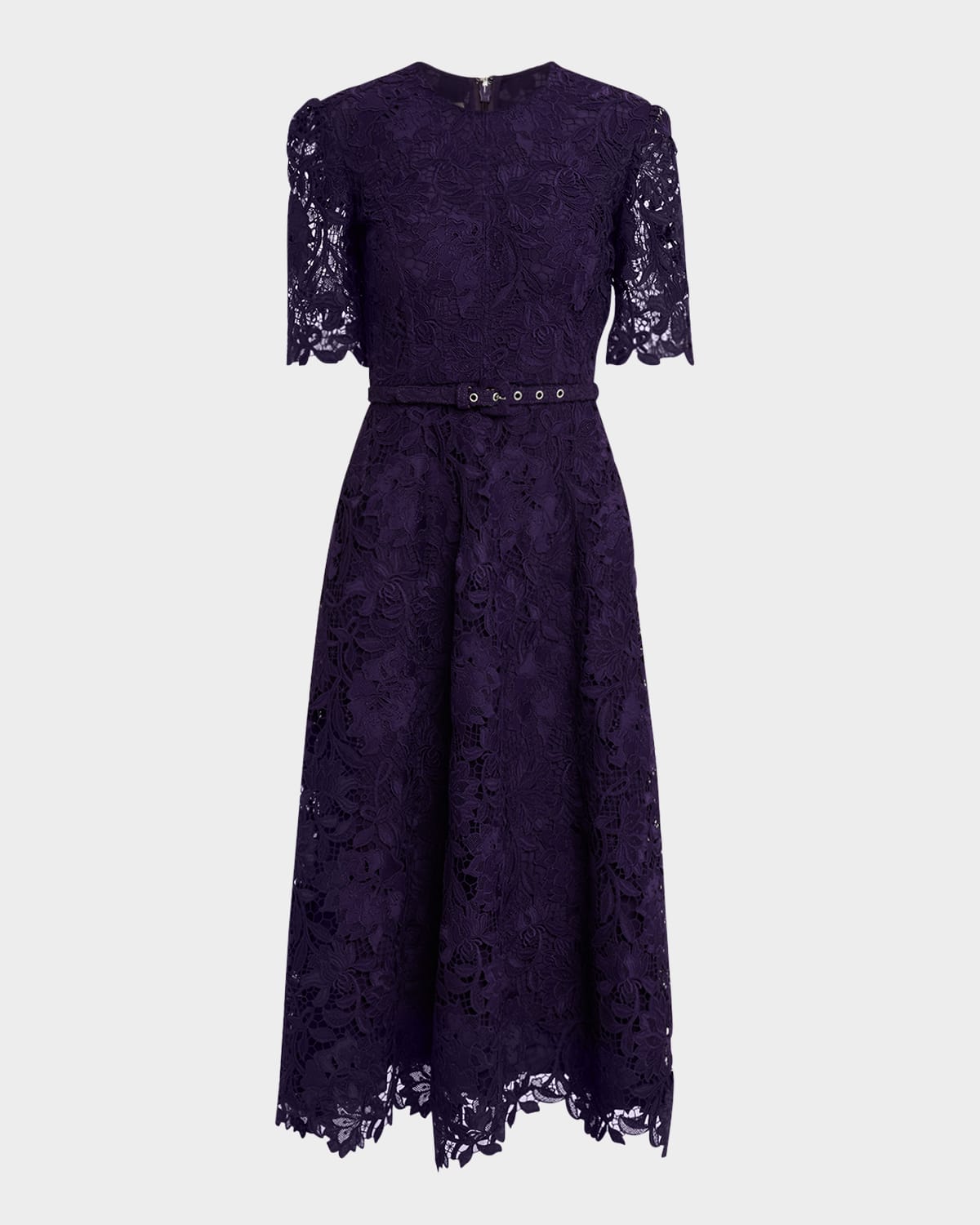 Floral Toile Lace Belted Midi Dress