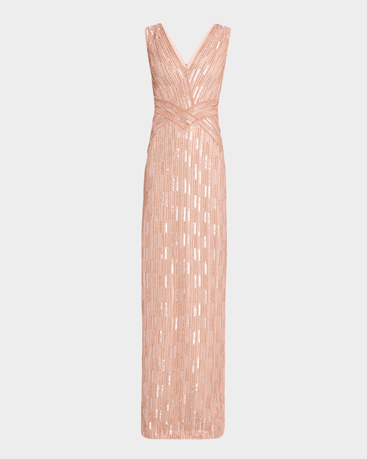 Column Bead Sequined Tulle Gown