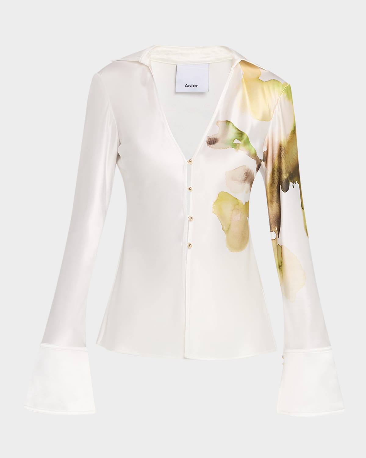 Acler Spunhill Long-sleeve Satin Shirt In White