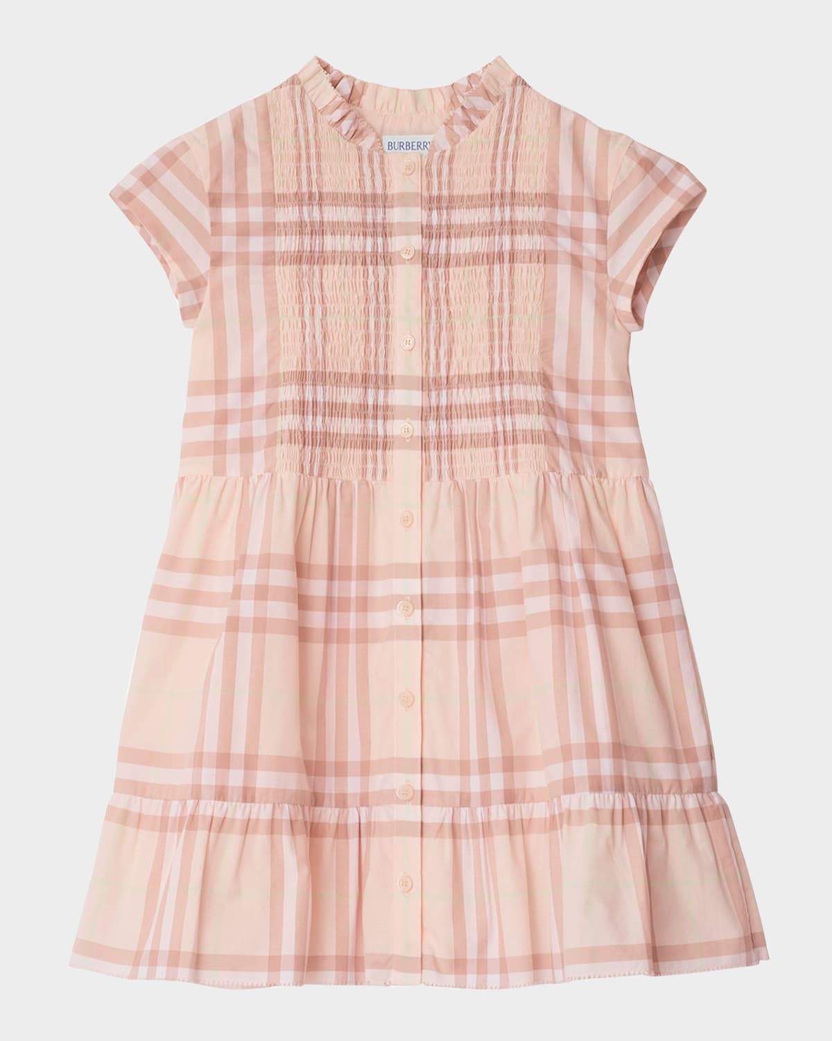 Burberry Girl's Rose Check Smocked Poplin Cap-sleeve Dress