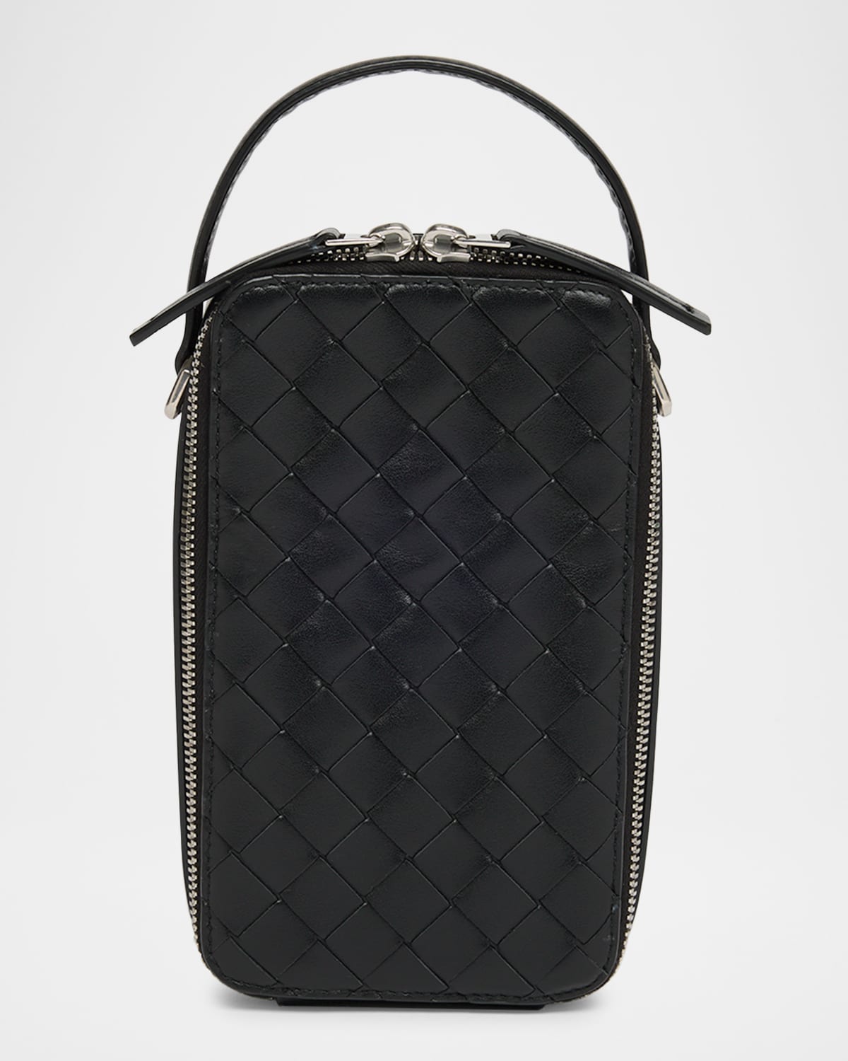 Bottega Veneta Men's Getaway Leather Crossbody Phone Pouch In Titanium