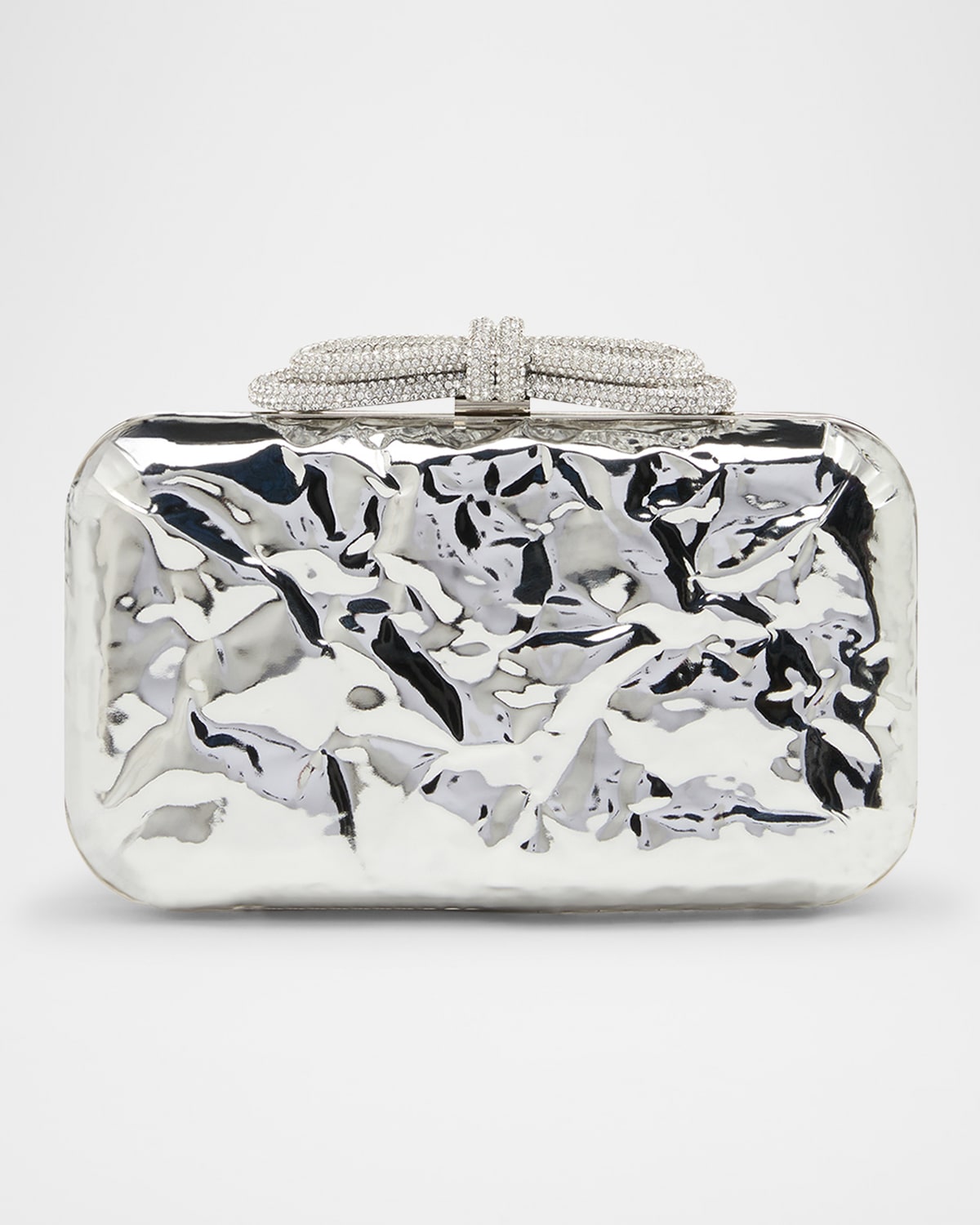 Mach&mach Double Bow Wrapped Mirror Leather Clutch Bag In Silver