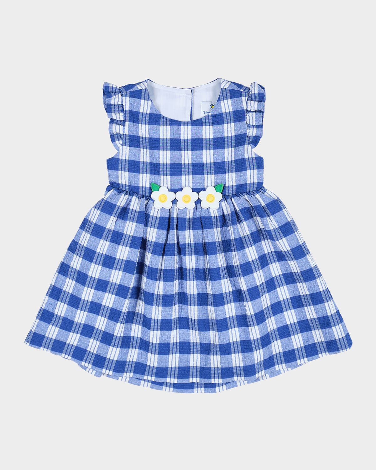 Shop Florence Eiseman Girl's Plaid-print Seersucker Dress W/ Floral Appliques
