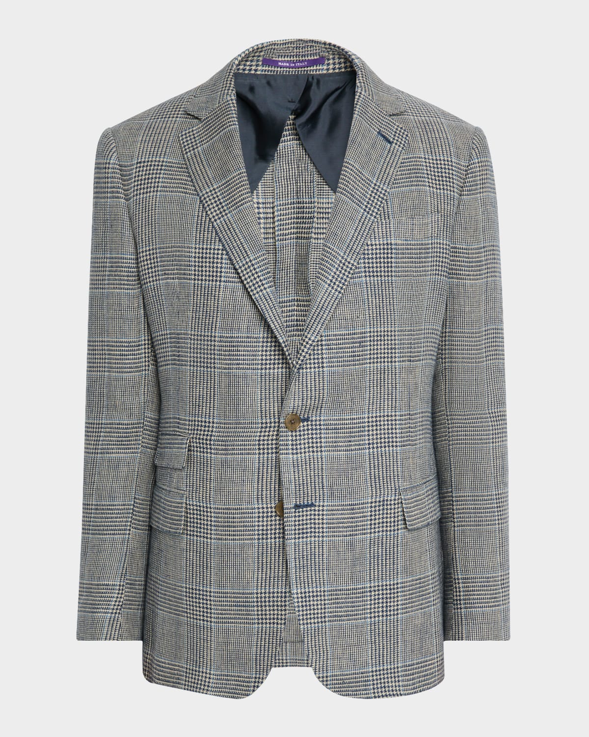Ralph Lauren Purple Label Kent Hand Tailored Plaid Linen Blazer In Navy