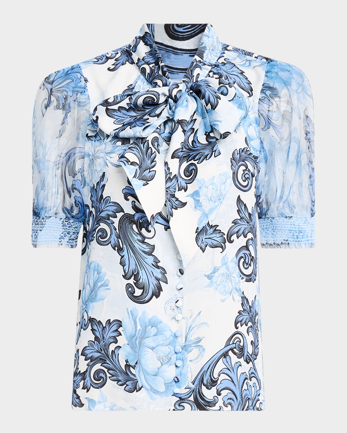 Alice And Olivia Scroll Symphony Brentley Tie-neck Top In Scroll Symphony