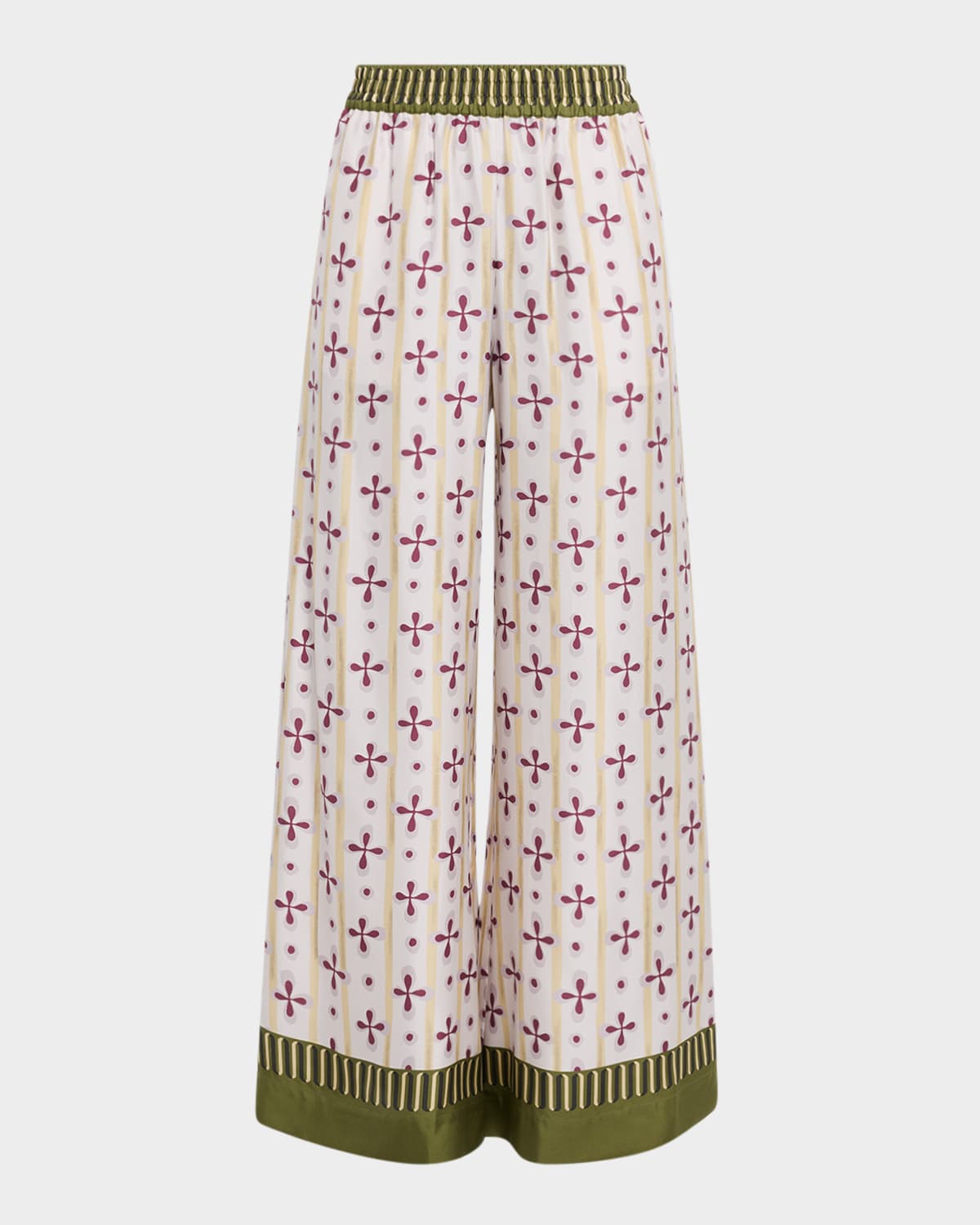 La Doublej La Double J Wide-leg Silk Trousers With Floral Pattern