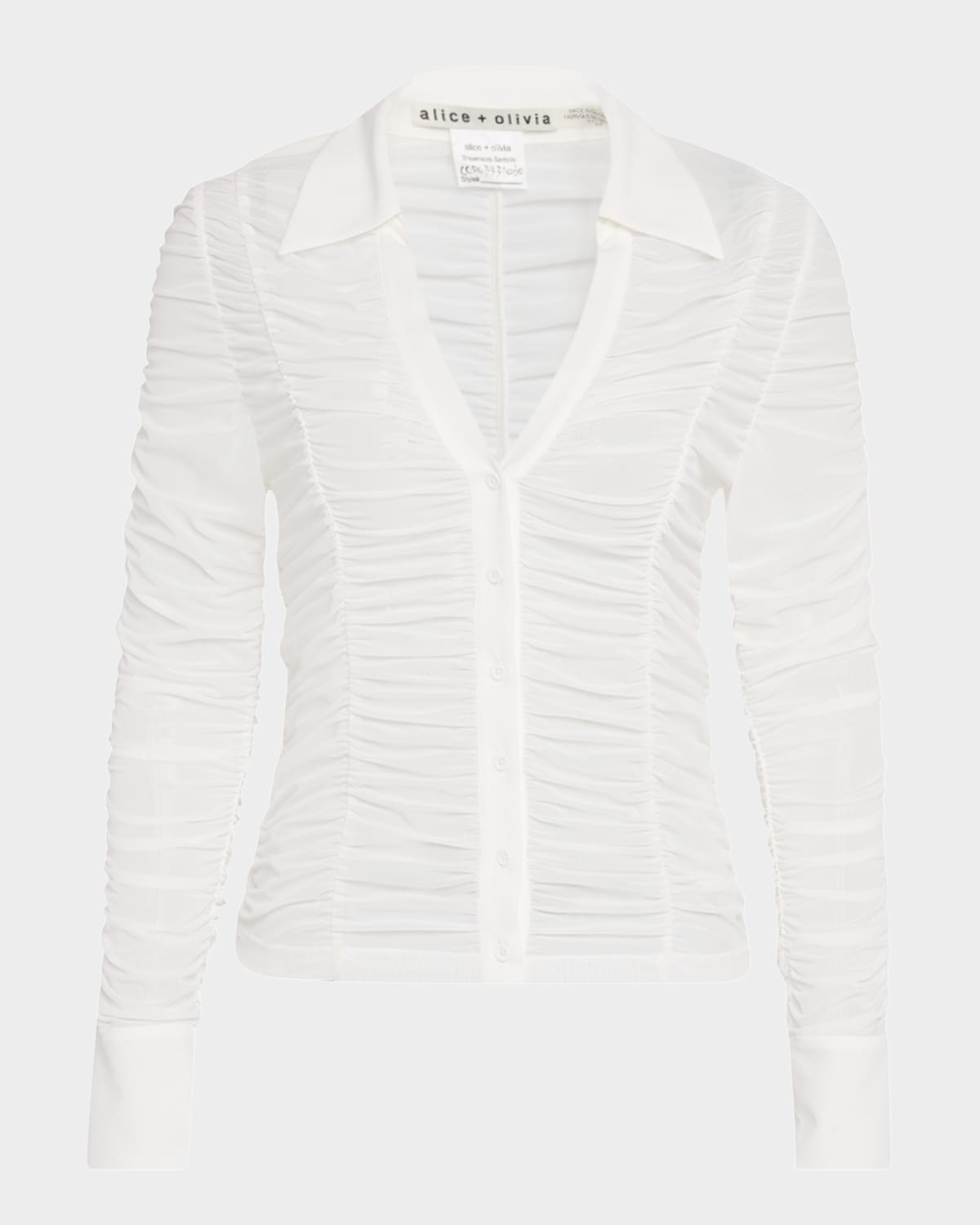 Alice And Olivia Portia Fitted Mesh Button-front Shirt In Off White