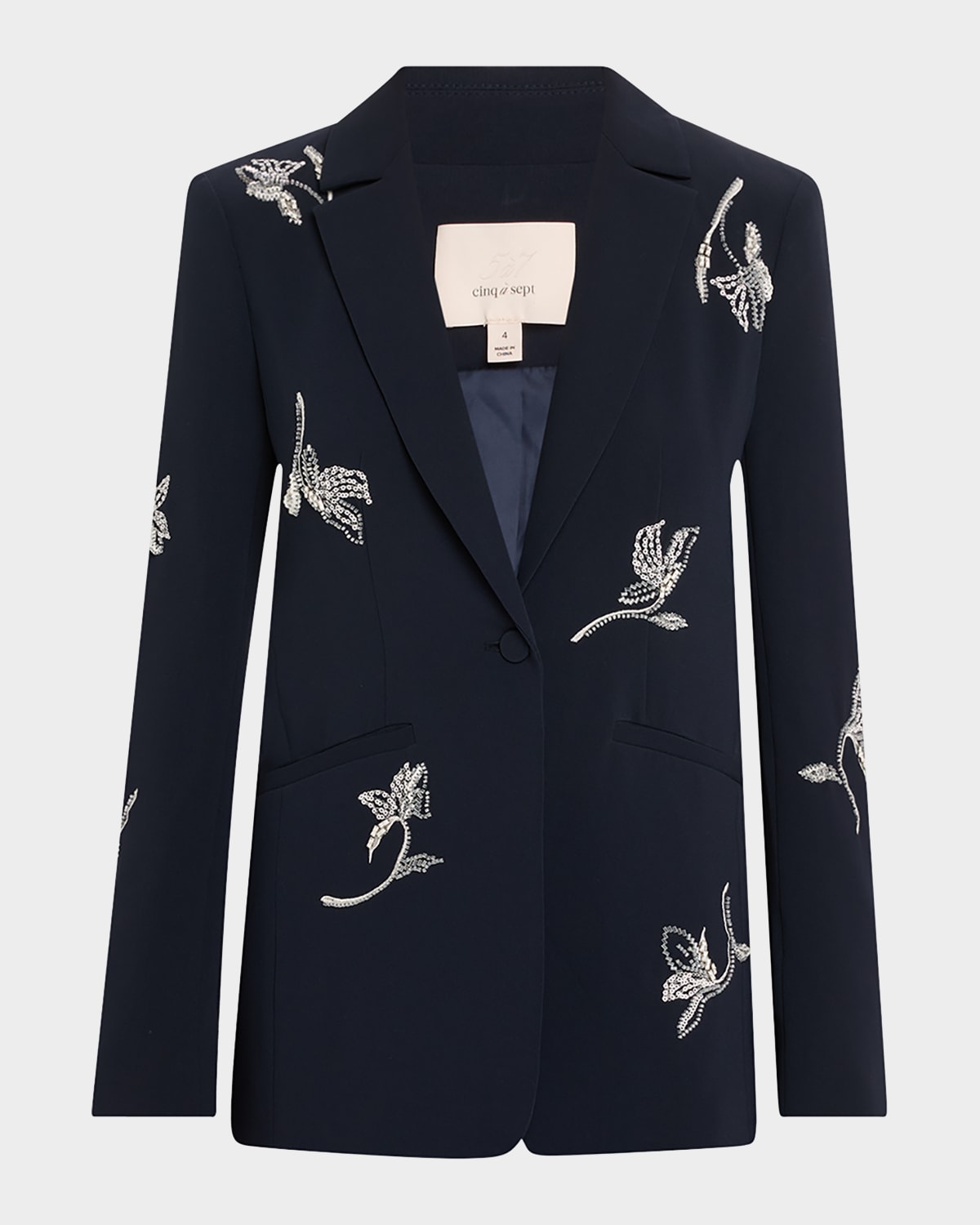 Shop Cinq À Sept Karlie Falling Lillies Blazer In Navy Ivory