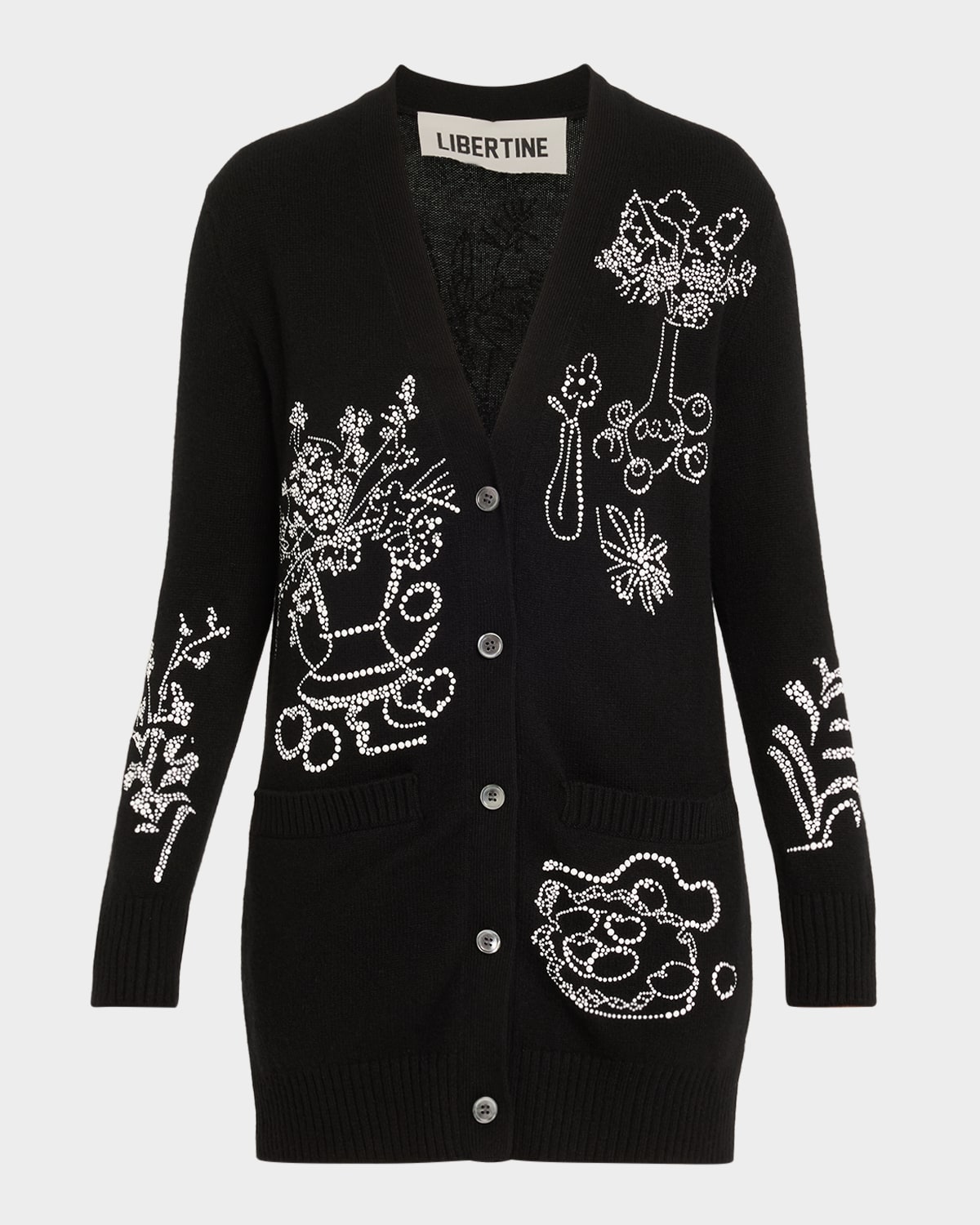 Libertine Still Life Crystal Cashmere Cardigan In Black