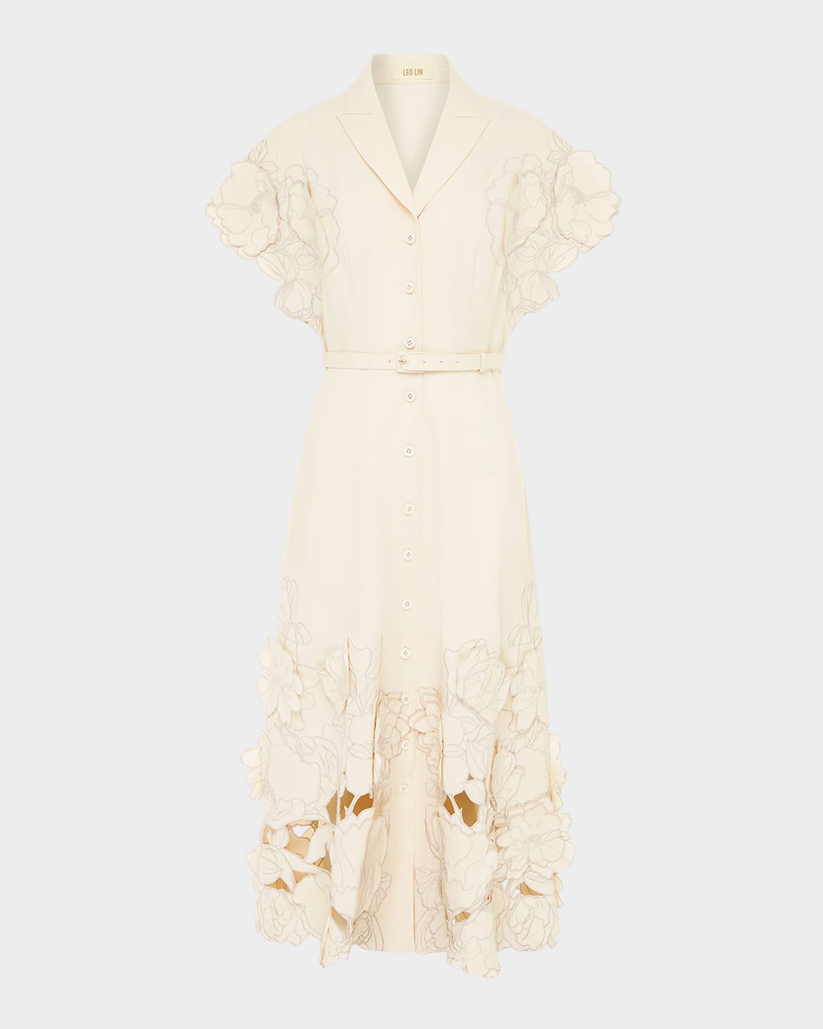 Leo Lin Aubrey Floral-embroidered Midi Shirtdress In Cream