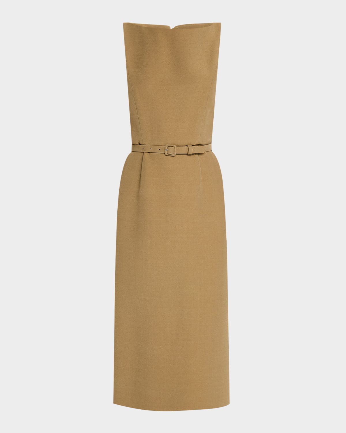 Adam Lippes Blaire Belted Midi Silk Wool Dress In Green