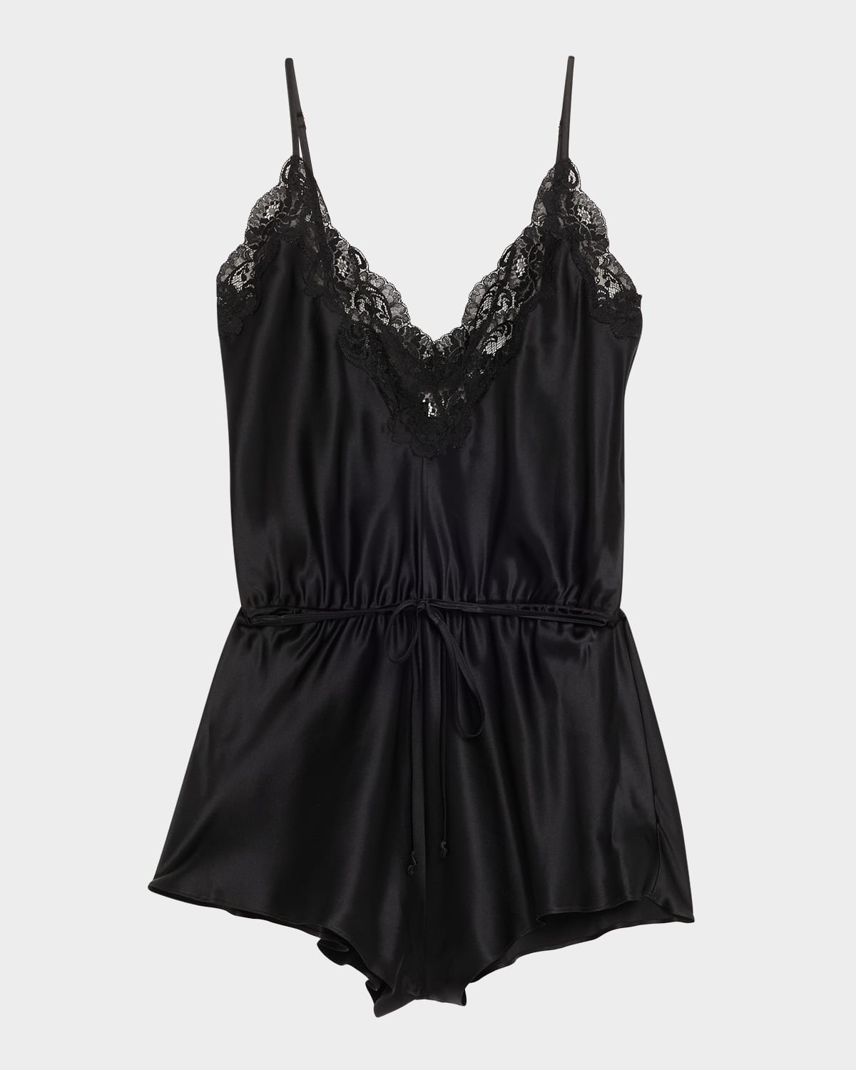 Christine Lingerie Lace-trim Silk Romper In Black