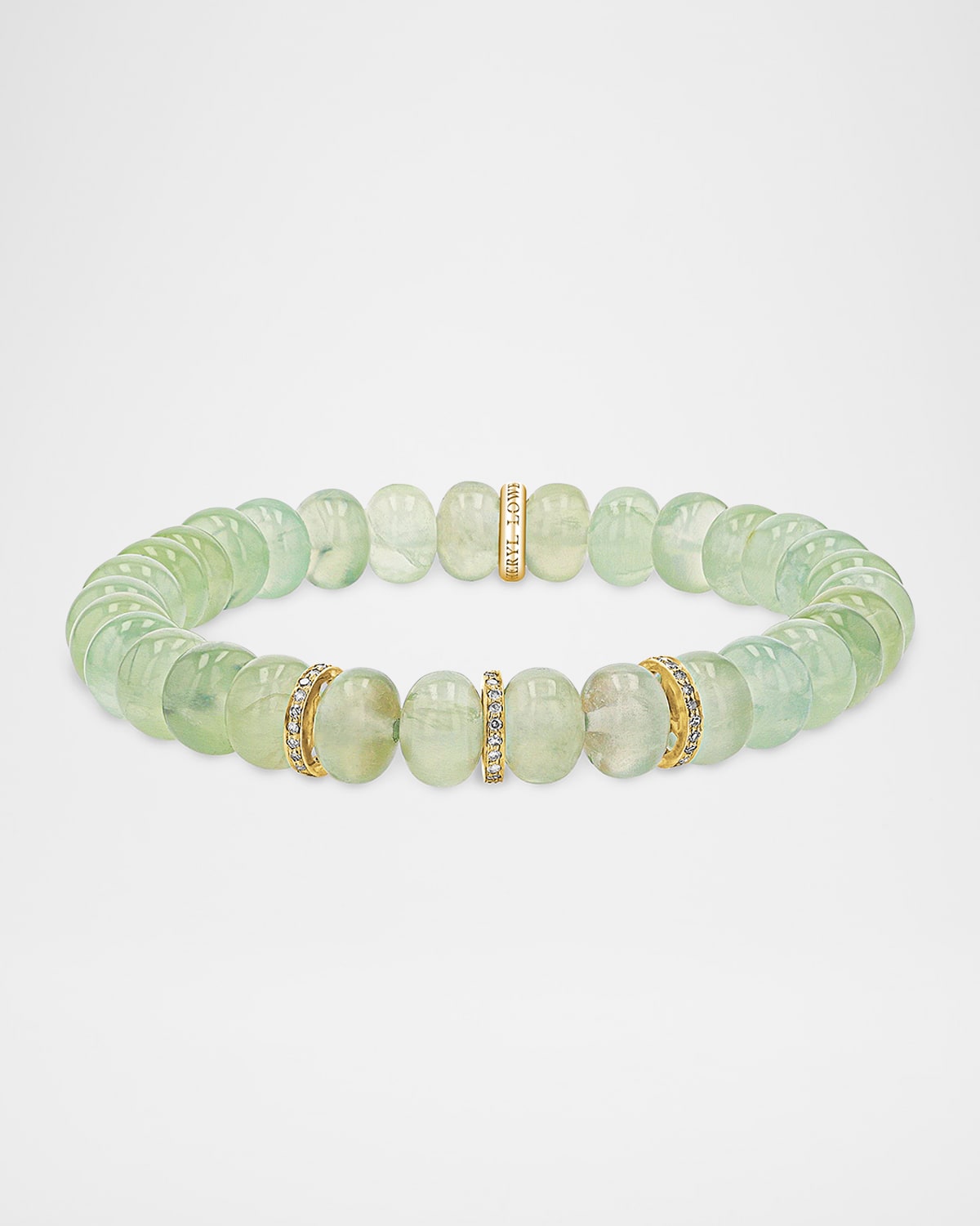 Prehnite Bead Bracelet with 14K Yellow Gold and Diamond Rondelles