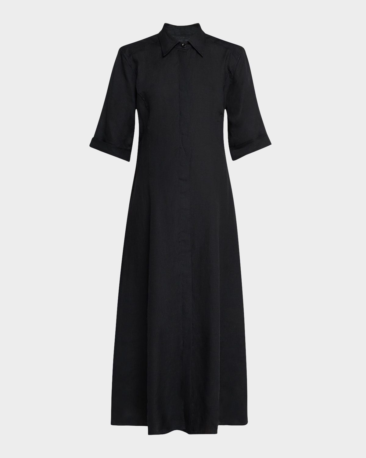 Maria Mcmanus Paneled A-line Organic Linen Maxi Shirtdress In Black