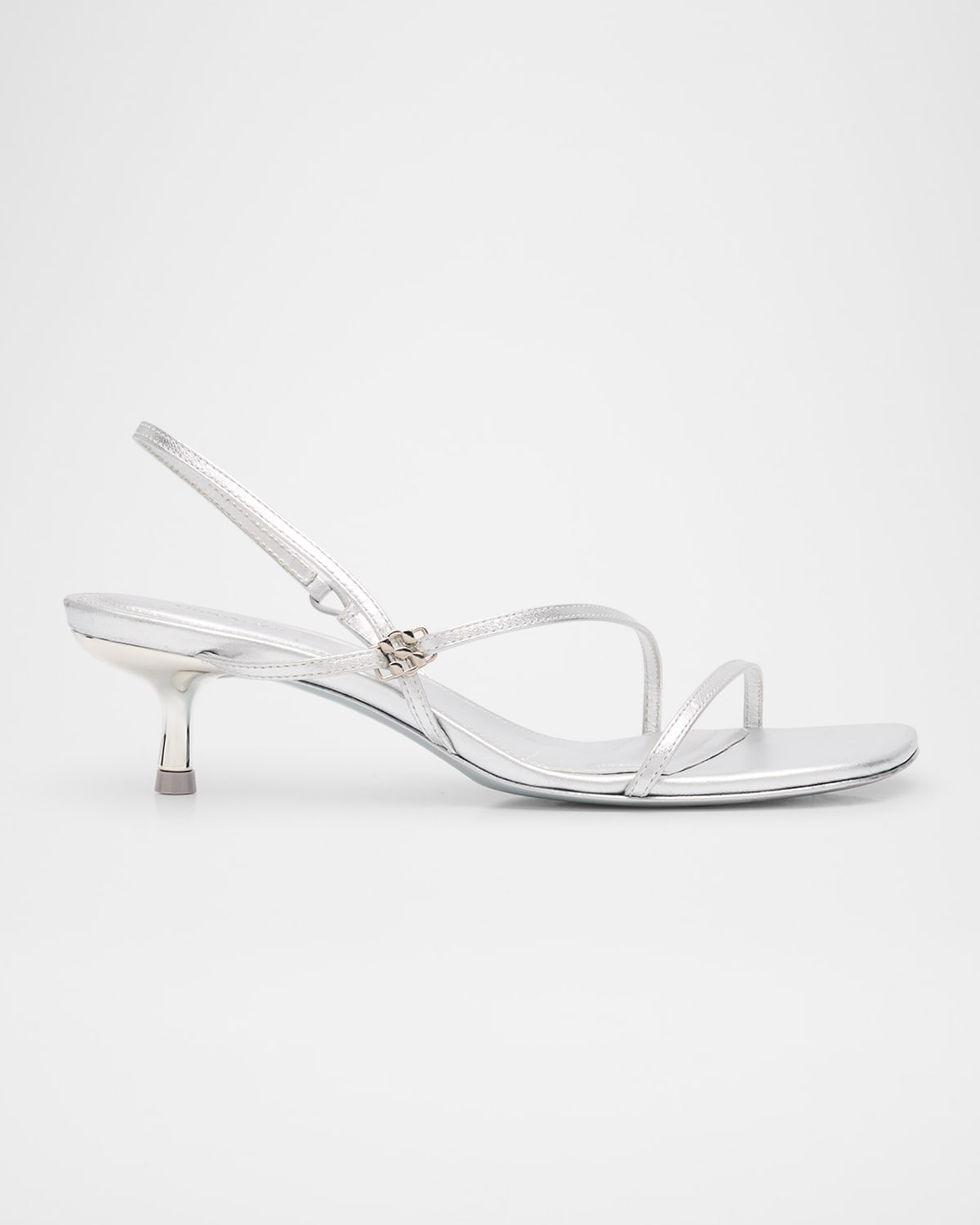 Metallic Leather Strappy Kitten-Heel Slingback Sandals