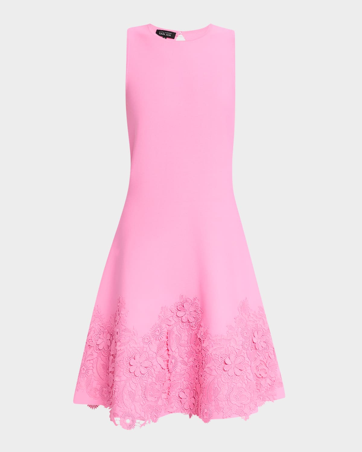 Rickie Freeman For Teri Jon Sleeveless Lace-trim Knit Dress In Carnation Pink