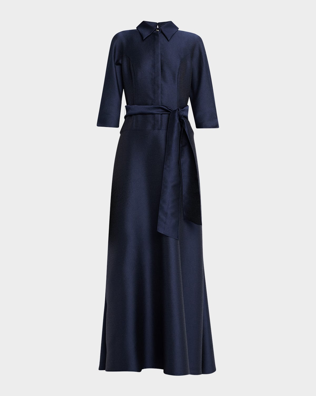 Rickie Freeman For Teri Jon 3/4-sleeve Drop Waist Mikado Shirt Gown In Navy