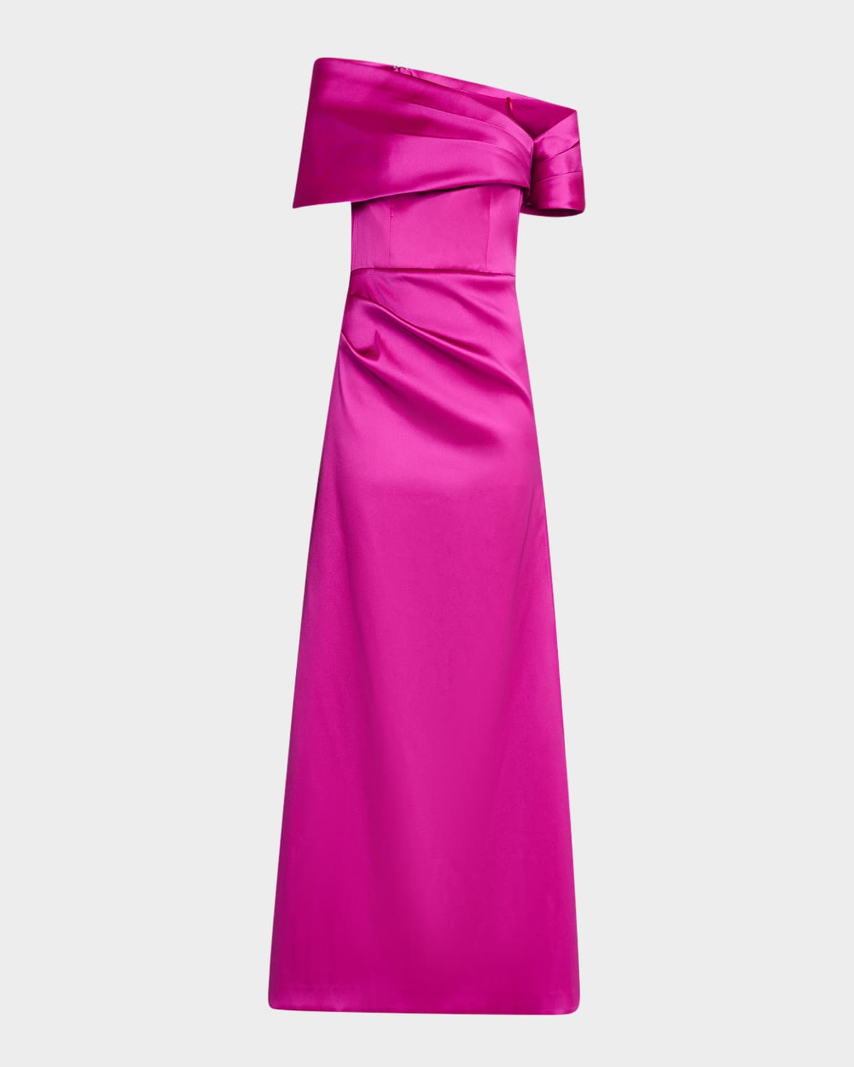 Rickie Freeman For Teri Jon Pleated One-shoulder Stretch Mikado Gown In Raspberry