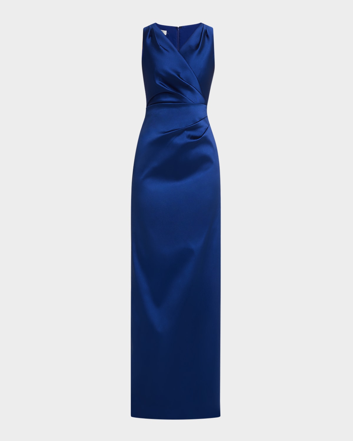Rickie Freeman For Teri Jon Pleated Stretch Mikado Column Gown In Sapphire