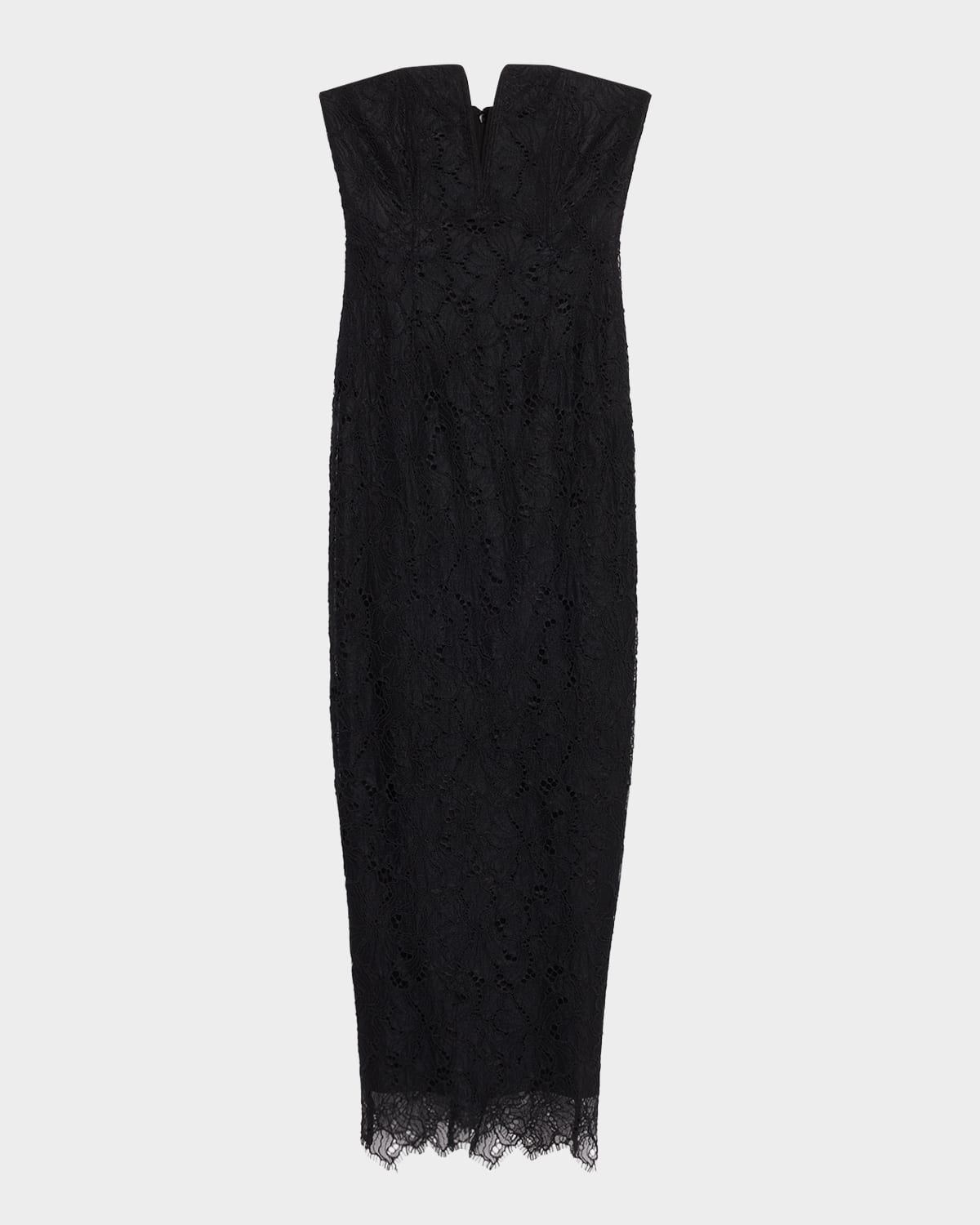 Bcbgmaxazria Strapless Floral Lace Column Gown In Black