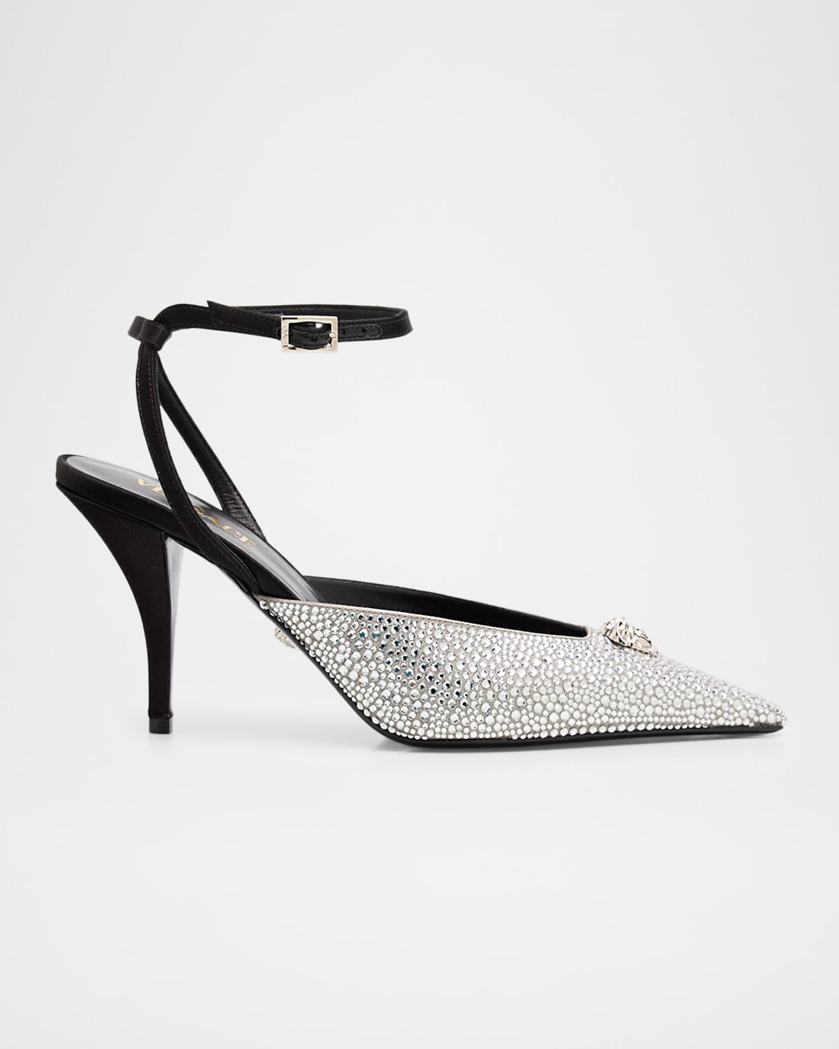Versace La Medusa Crystal Satin Slingback Pumps In Silver