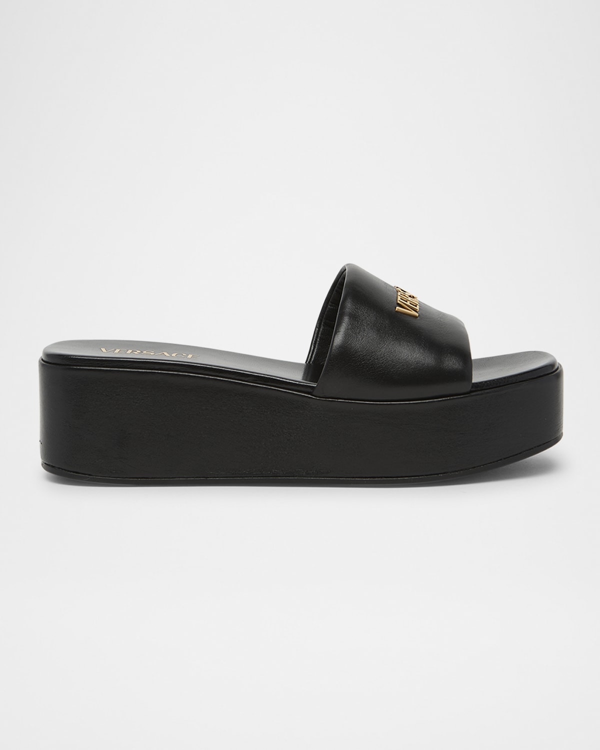 Versace Tag Platform Lambskin Leather Mules