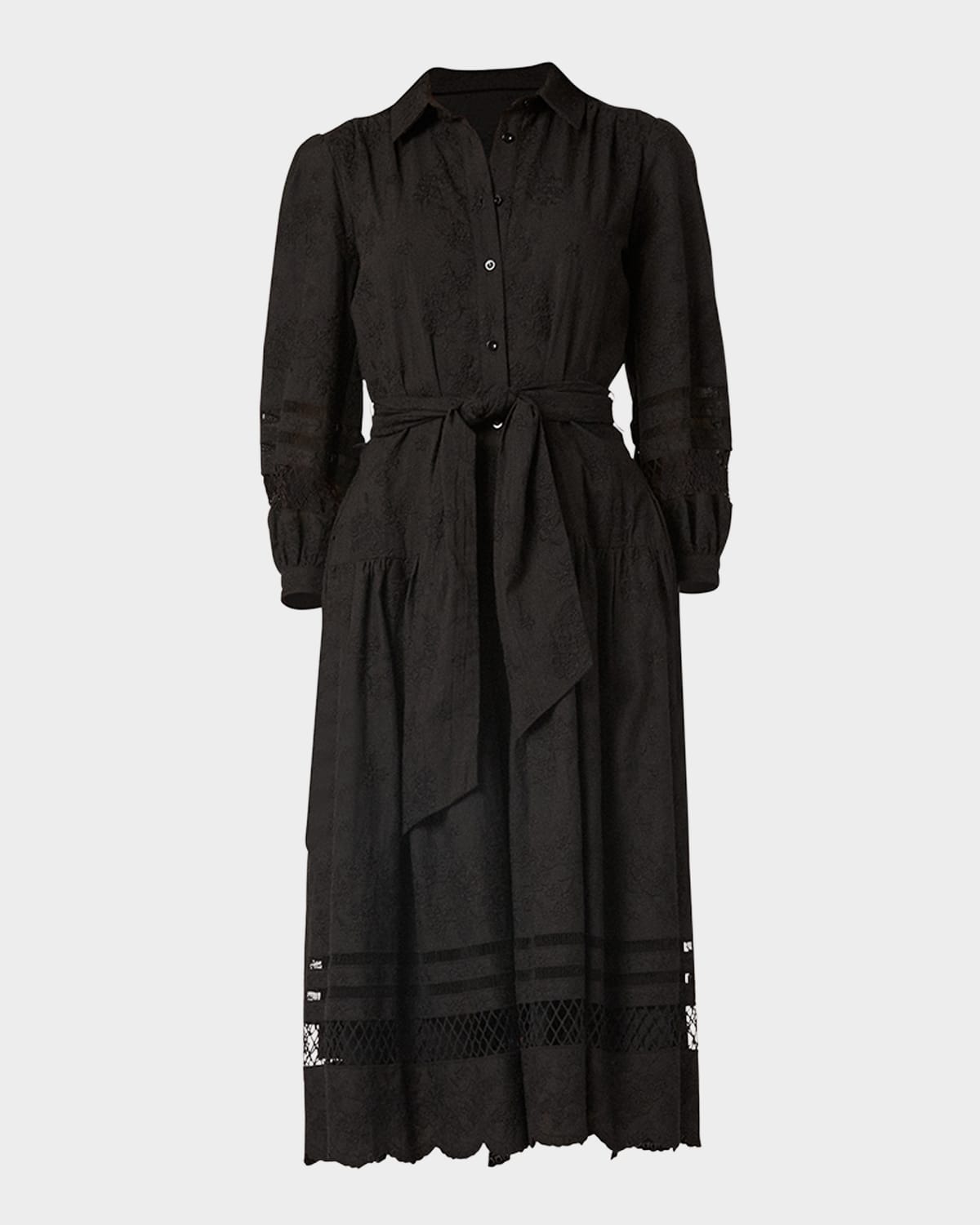Magnolia Floral-Embroidered Midi Shirtdress
