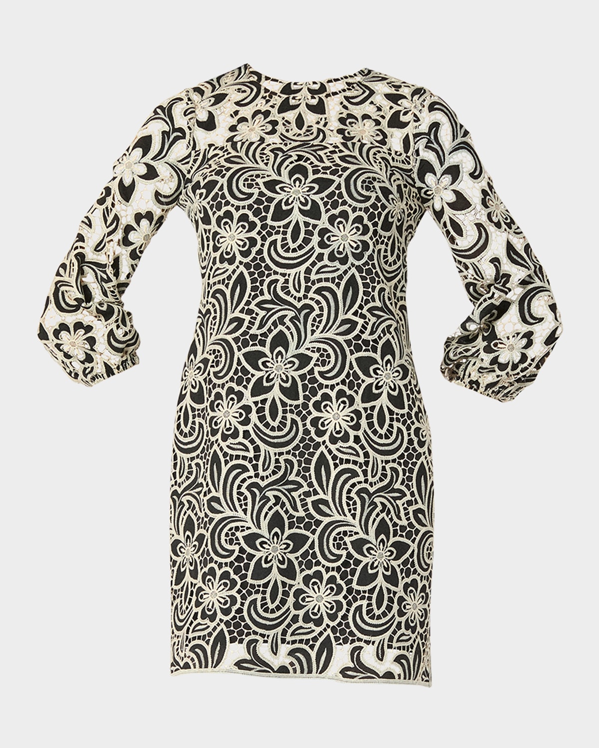 Shoshanna Holland 3/4-sleeve Floral Lace Mini Dress In Jetsand