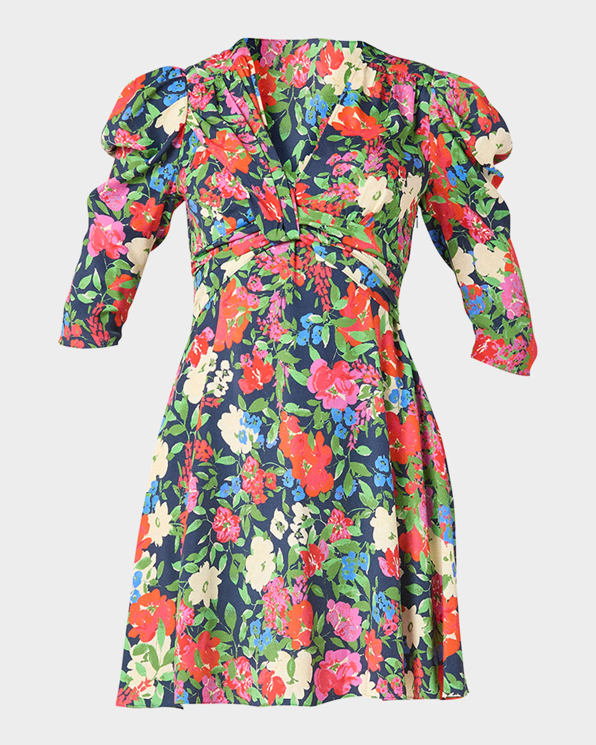 Shoshanna Natalaya Smocked Floral-print Mini Dress In Navy Multi