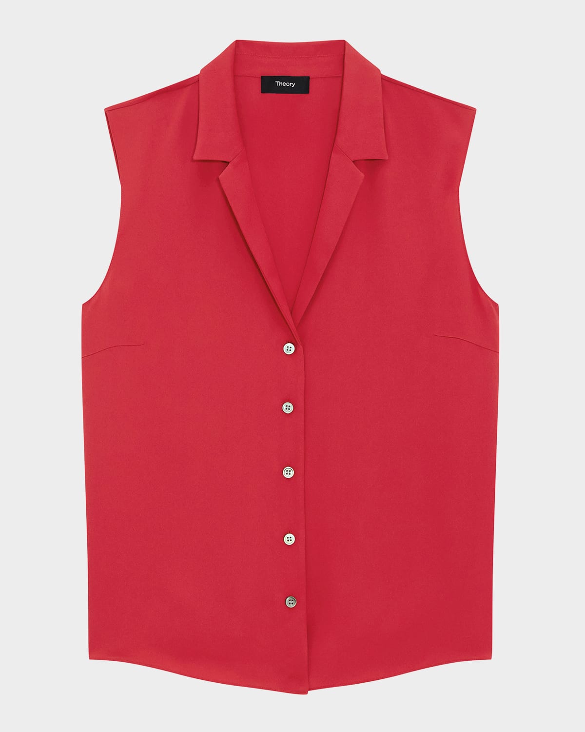 Theory Sleeveless Button Front Silk Top In Chry