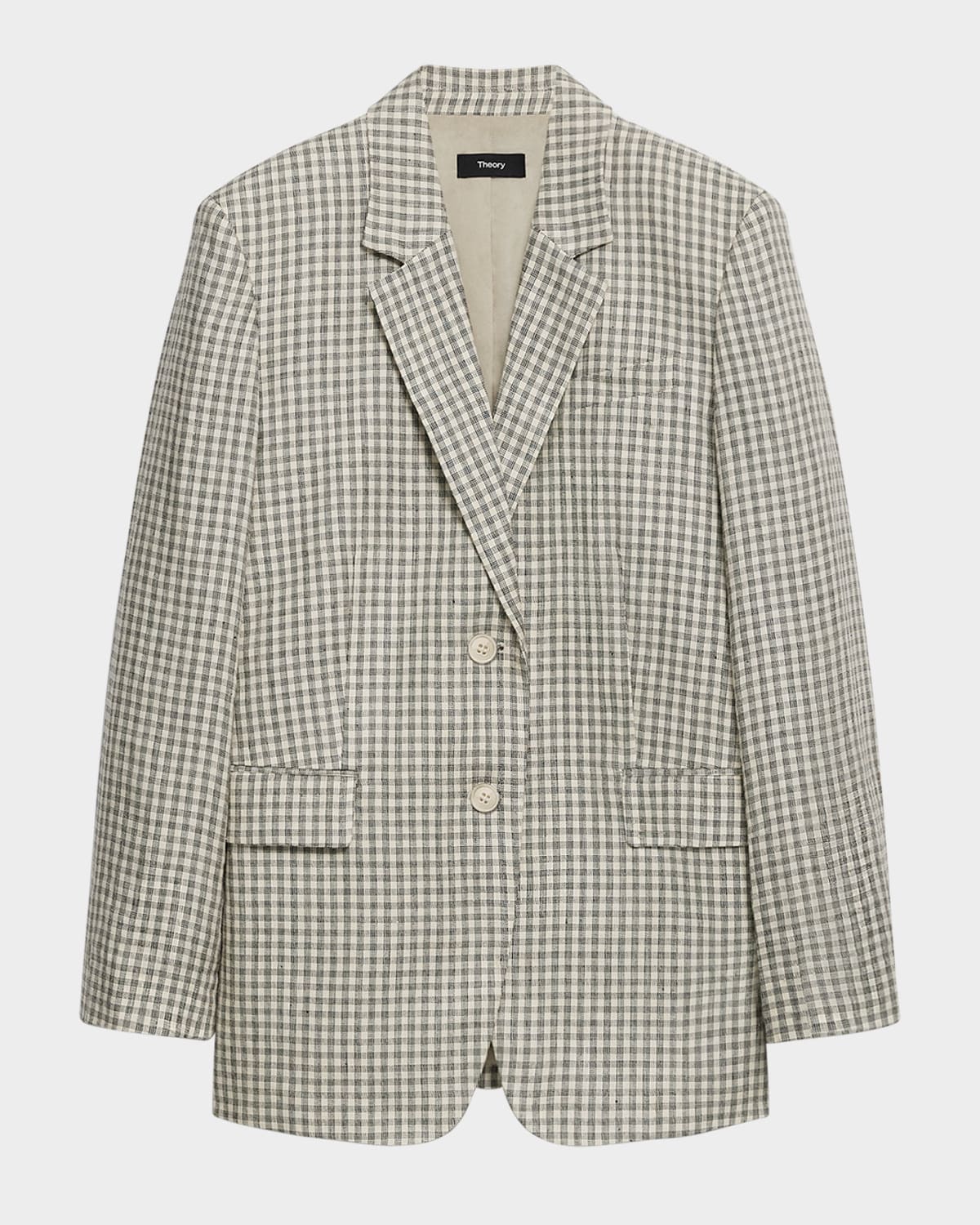 Theory Oversized Straight Linen-blend Blazer In Cream Multi