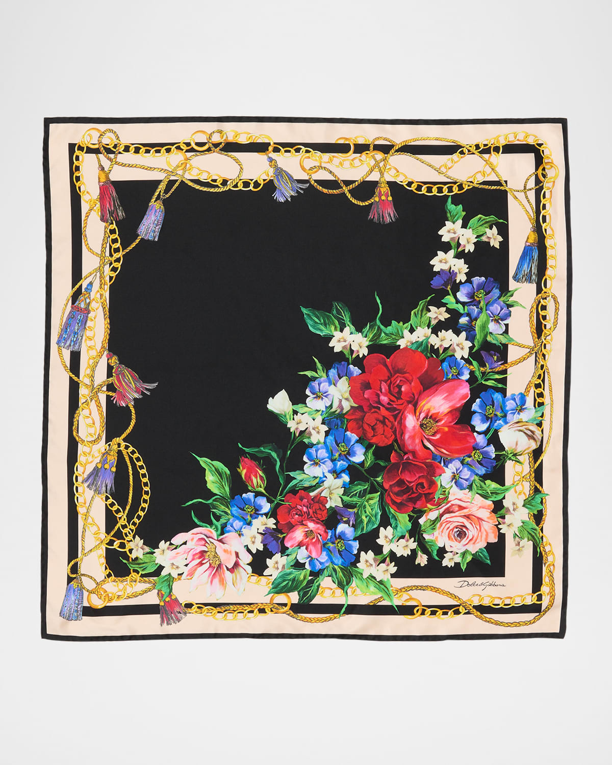 Dolce & Gabbana Floral Chain Foulard Silk Scarf