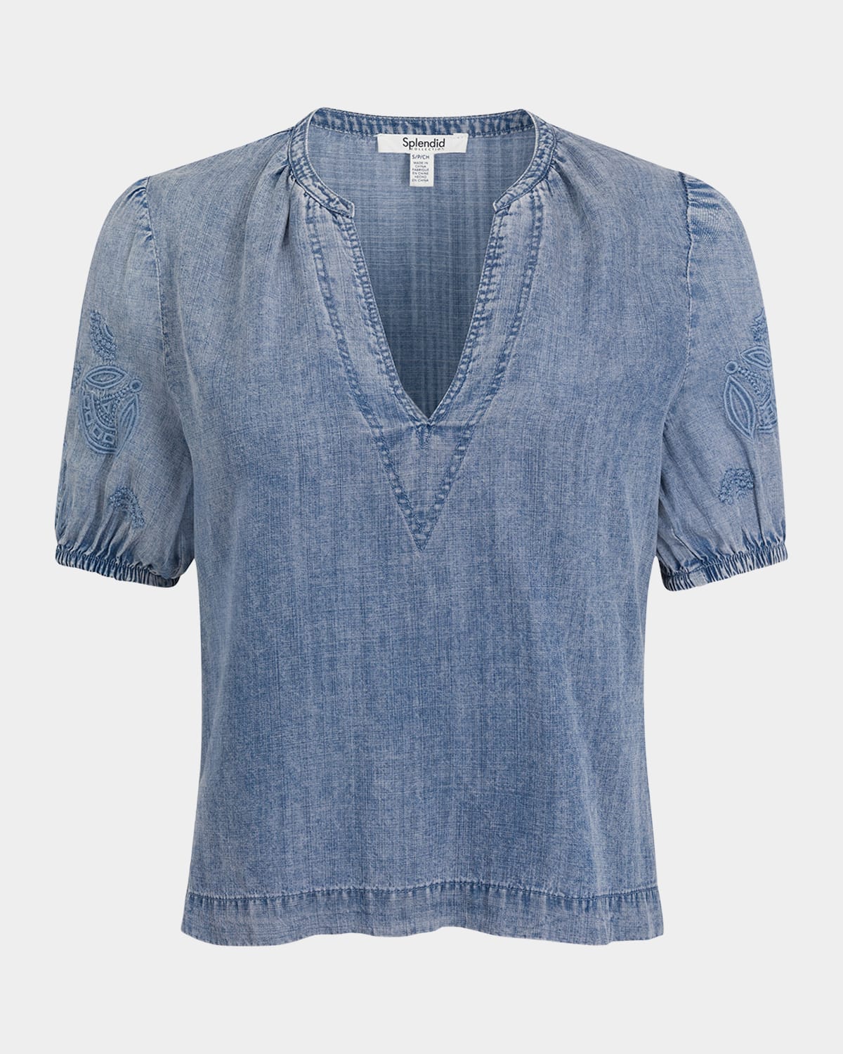Cayden Embroidered Puff-Sleeve Blouse