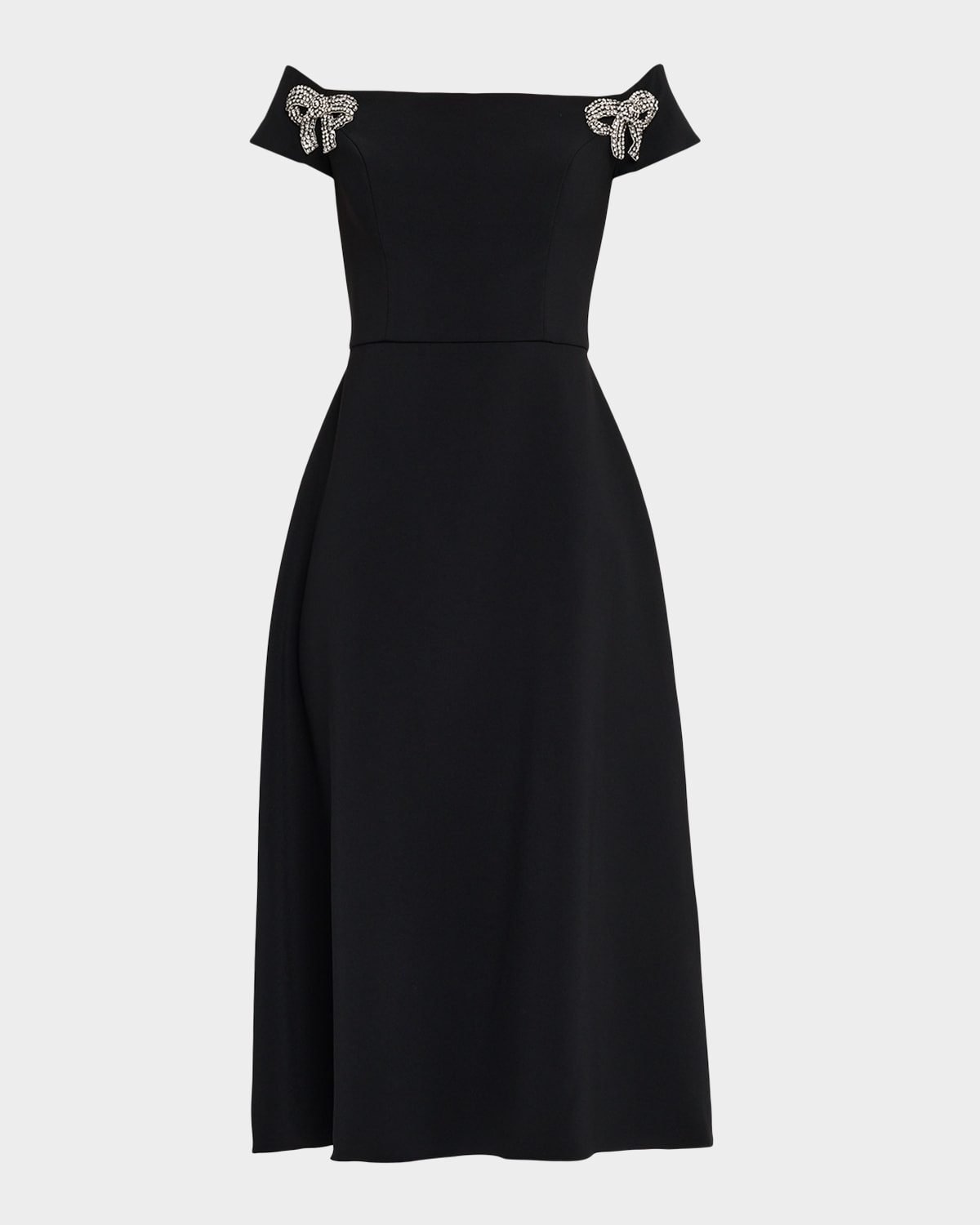 Carolina Herrera Crystal Bow Off The Shoulder Stretch Crepe Midi Dress