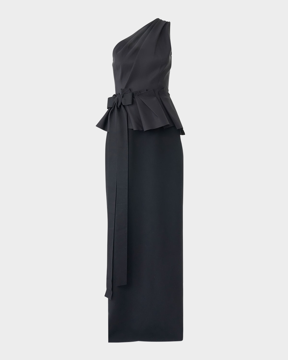 One-Shoulder Peplum Column Gown With Bow