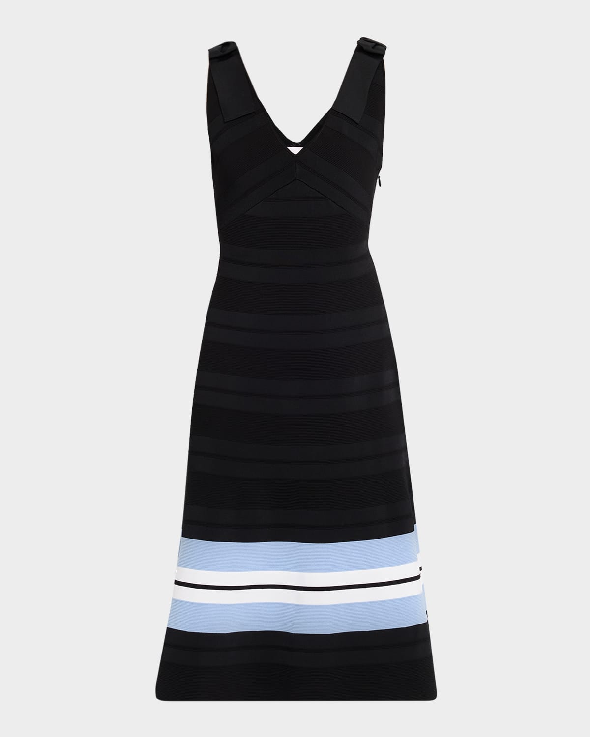 Carolina Herrera V-neck Bow-shoulder Fit-&-flare Midi Dress