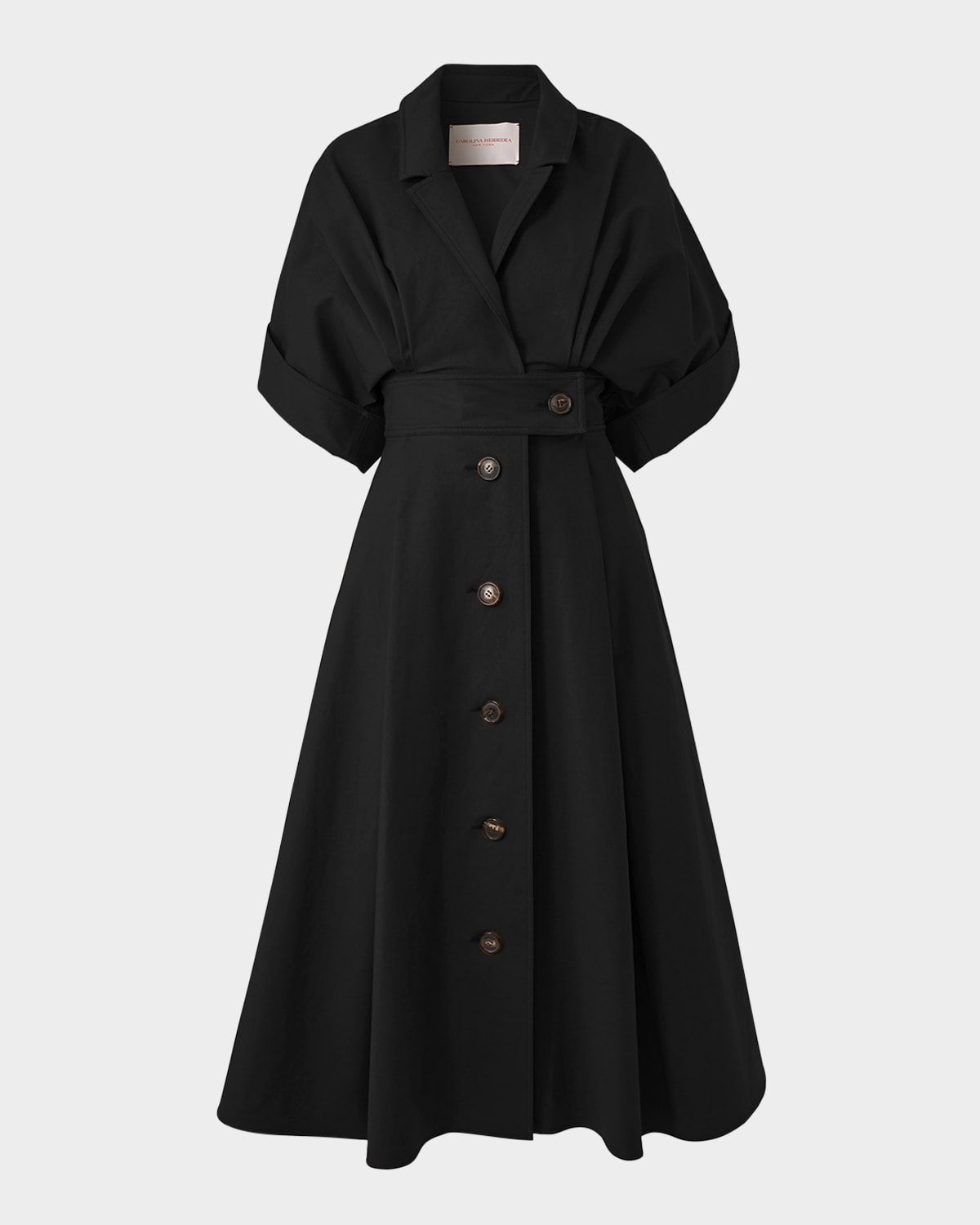 Carolina Herrera Wide Short-sleeve Midi Shirtdress In Black